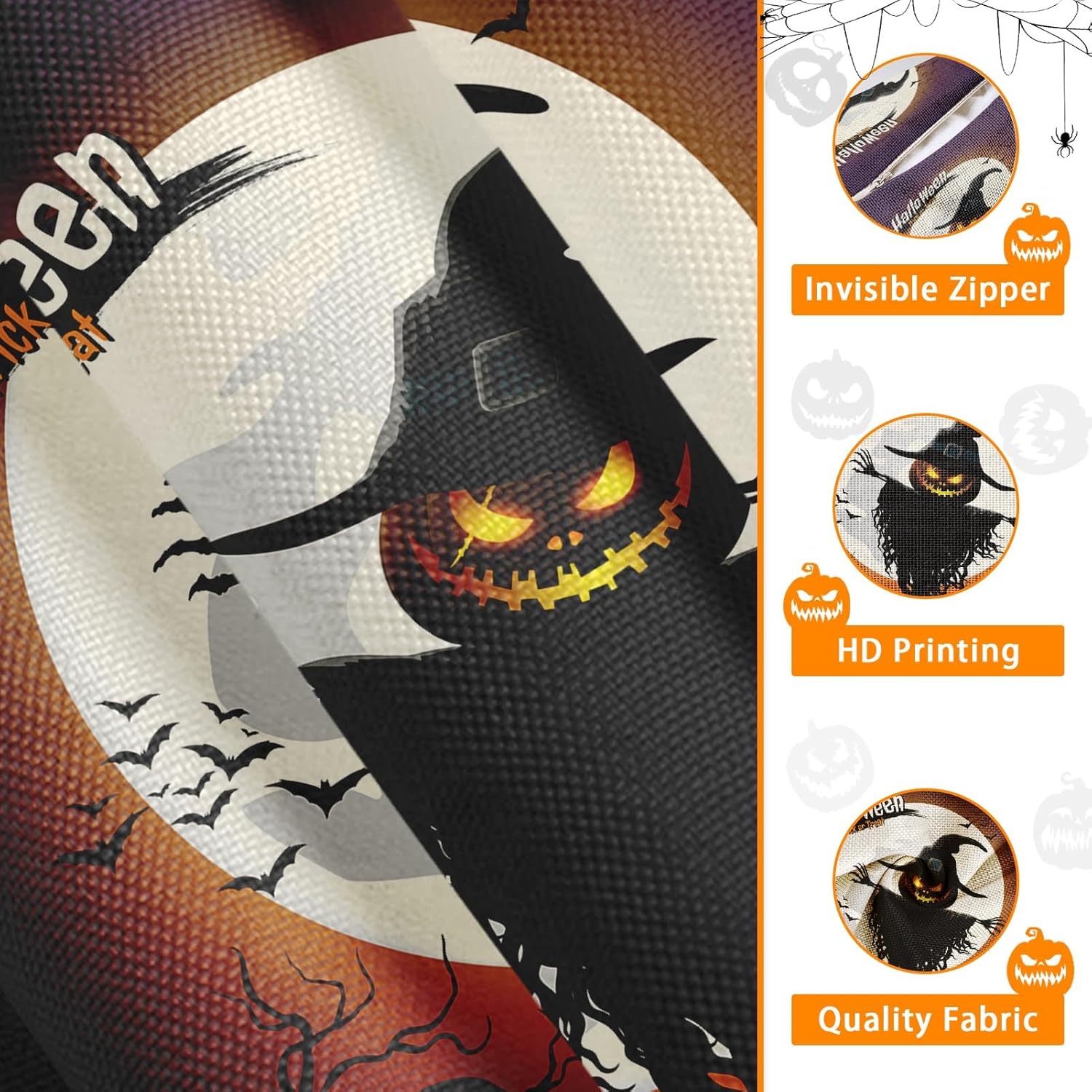 Arttown Juego de 2 fundas de almohada cuadradas de lino de 18 x 18 pulgadas, diseño de calabaza, luna, otoño, búho, decoración del hogar y almohadas