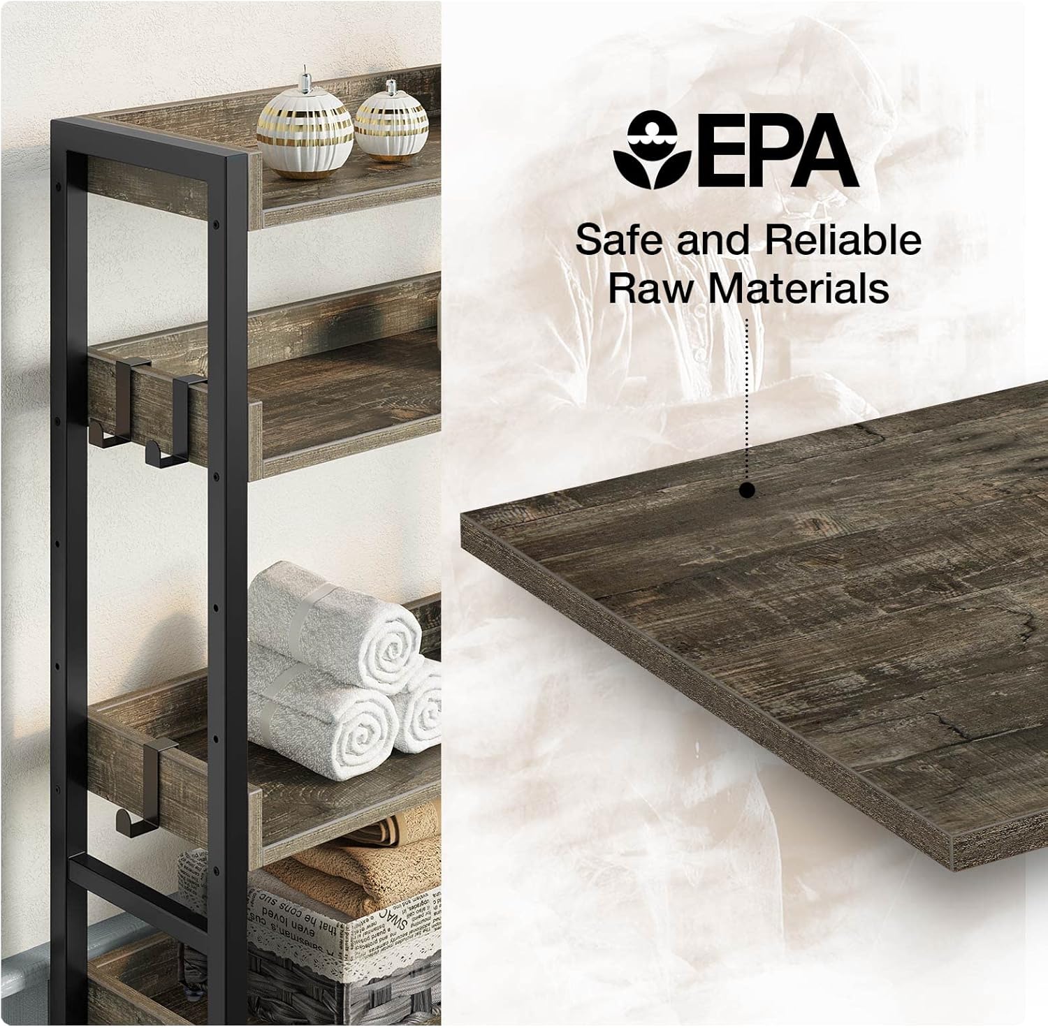 Rolanstar Estante de almacenamiento sobre el inodoro, ahorro de espacio de baño de 4 niveles con estantes ajustables, organizador de baño para baño,