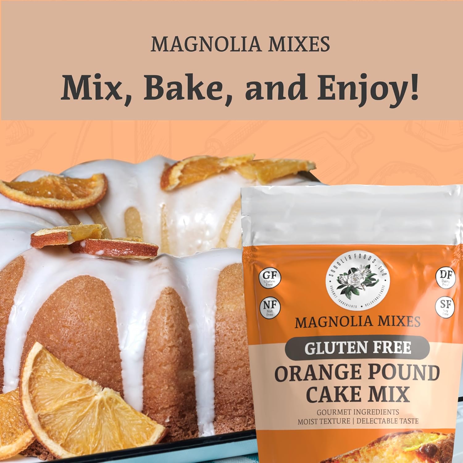 Magnolia Mixes – Mezcla de pastel de libras de naranja sin gluten, paquete de 2 unidades (no paquete de 4)