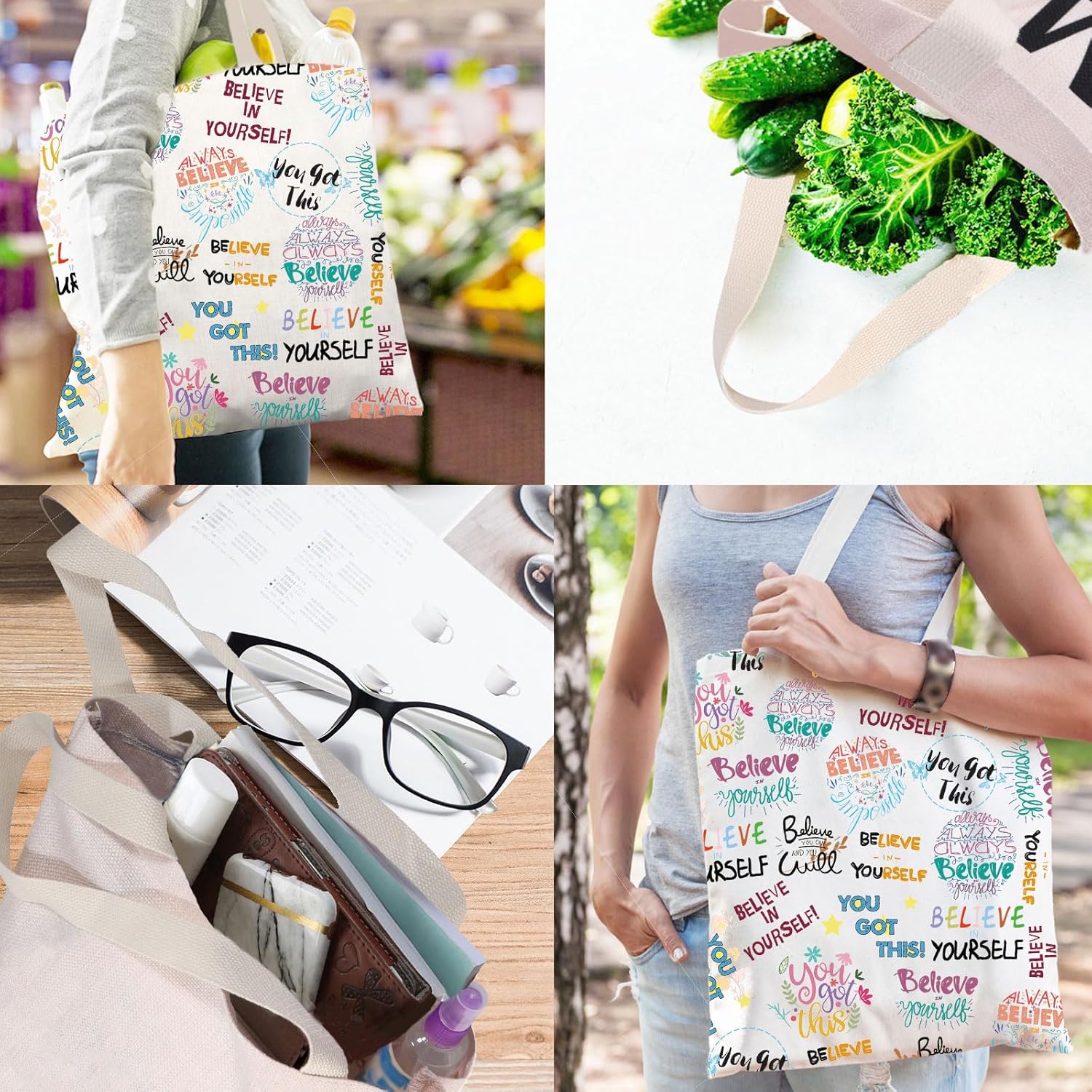 You Got This – Bolsa de lona reutilizable con texto en inglés “You Got This Inspiration” para mujeres y niñas Believe in Yourself
