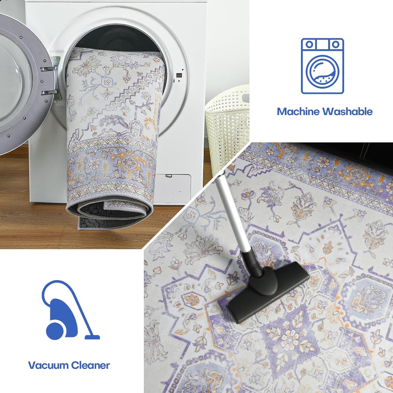 YJ.GWL Alfombra vintage de 4 x 6 pies, lavable con estampado floral, para dormitorio, sala de estar, alfombra suave de pelo bajo para comedor,
