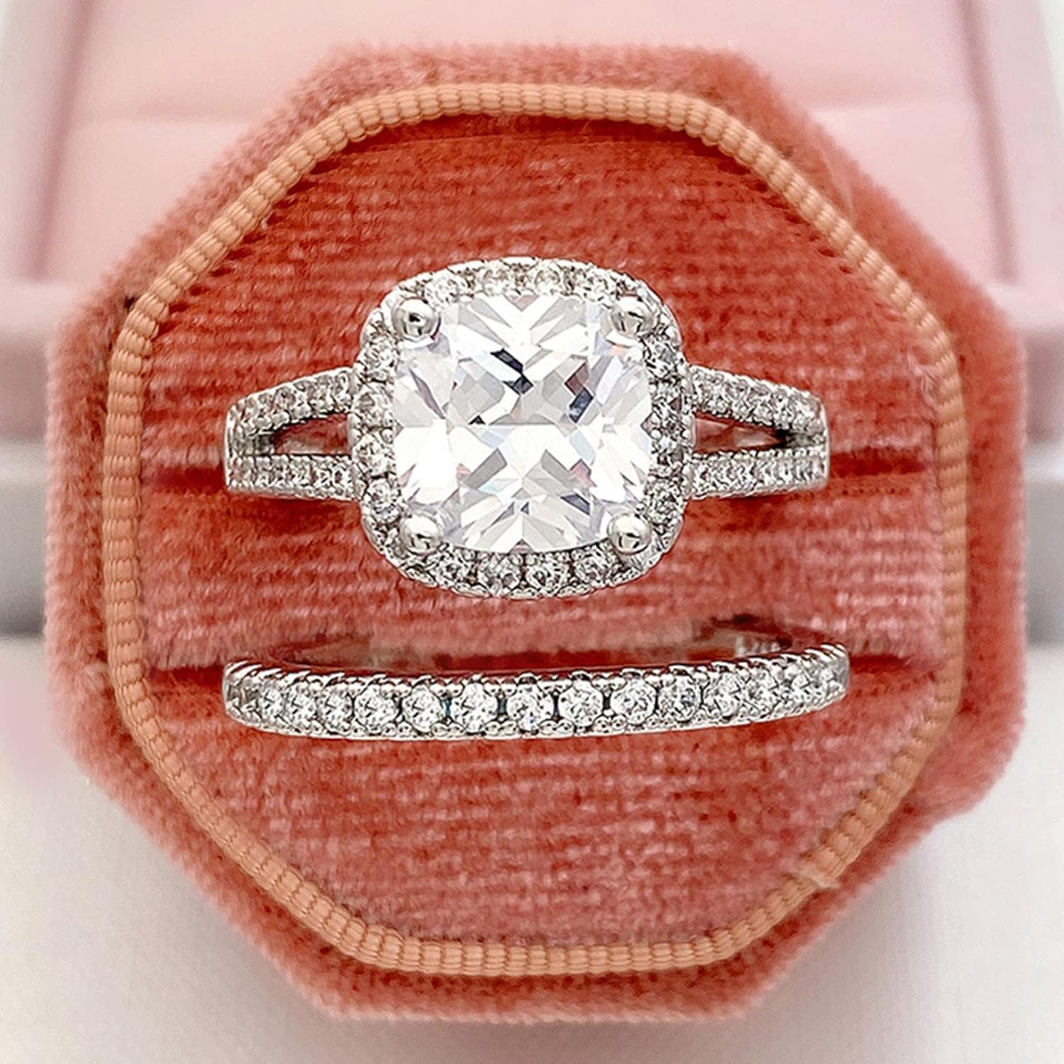 Couples Rings for Him and Her Set, Rhinestone Crystal Diamond Engagement Rings for Women CZ Cubic Zirconia Opal Wedding Ring Sets Mothers Day
