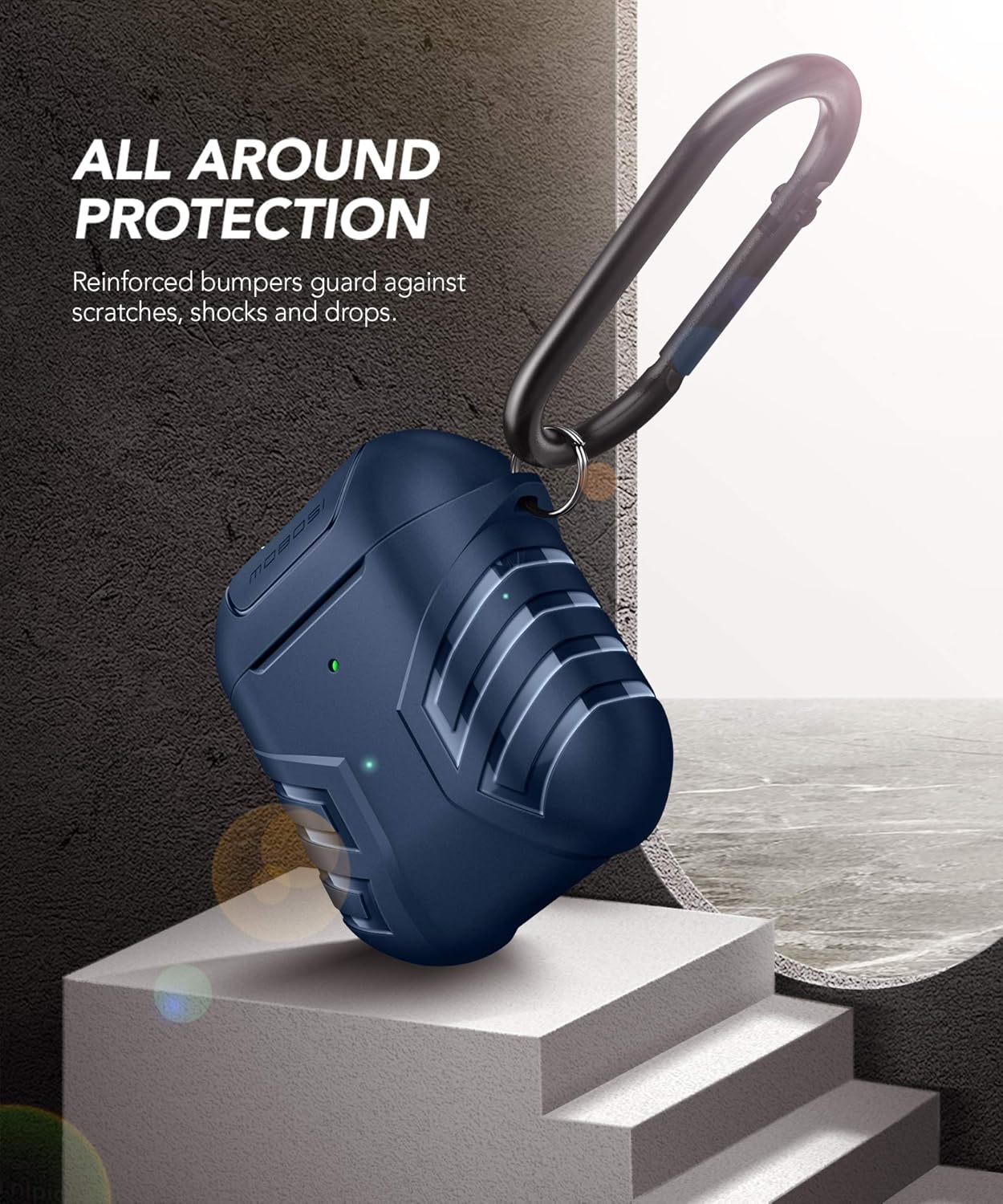MOBOSI Vanguard Armor Series Funda para AirPods diseñada para AirPods 2 y 1, funda protectora de cuerpo completo para AirPod militar con llavero