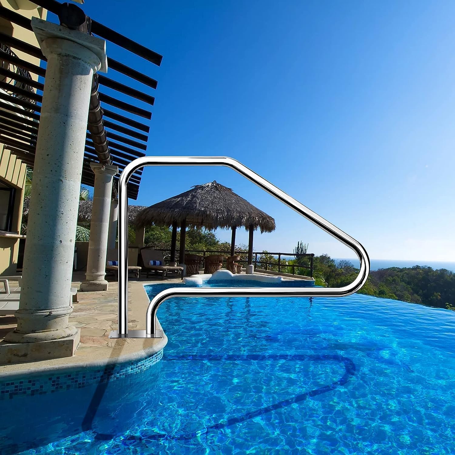 Barandilla para piscina, barandilla de acero inoxidable para piscina, capacidad de carga de 300 libras, rieles de piscina enterrados con cubierta de