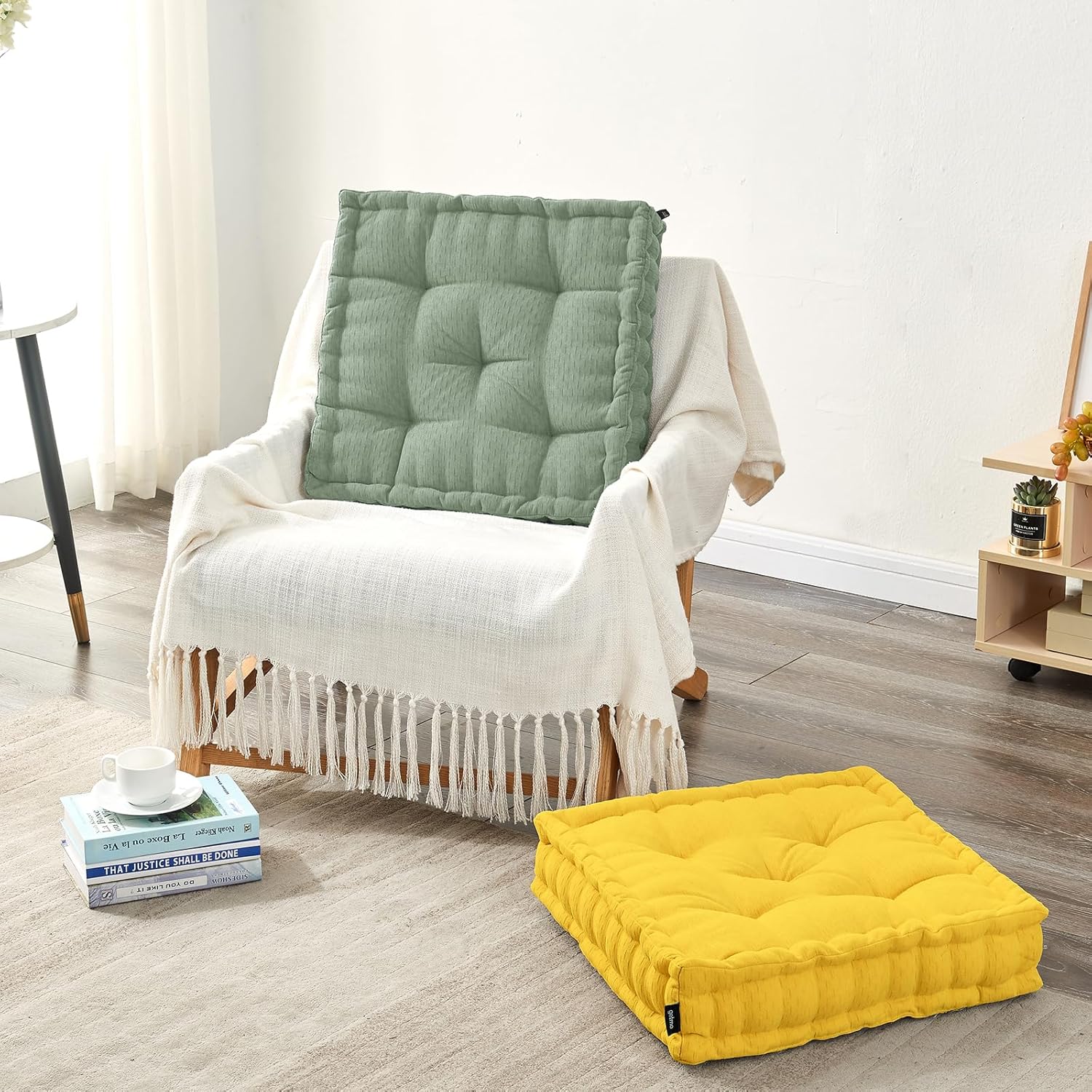Getmo Resin Almohada de suelo de meditación, cojín grande para suelo, almohadas cuadradas para adultos, cojín de meditación grueso de felpilla para