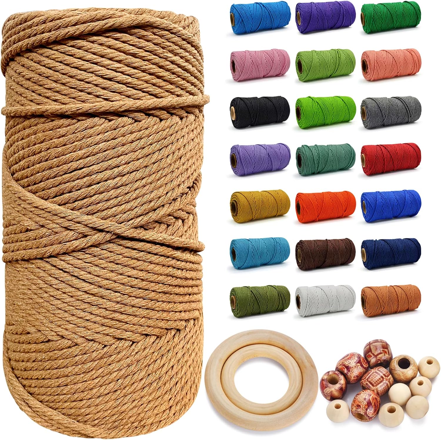 Hdviai Cordón de algodón para macramé de 0.197 in x 109 yardas, cuerda de macramé colorida natural hecha a mano  Cuerda de algodón torcido de 4