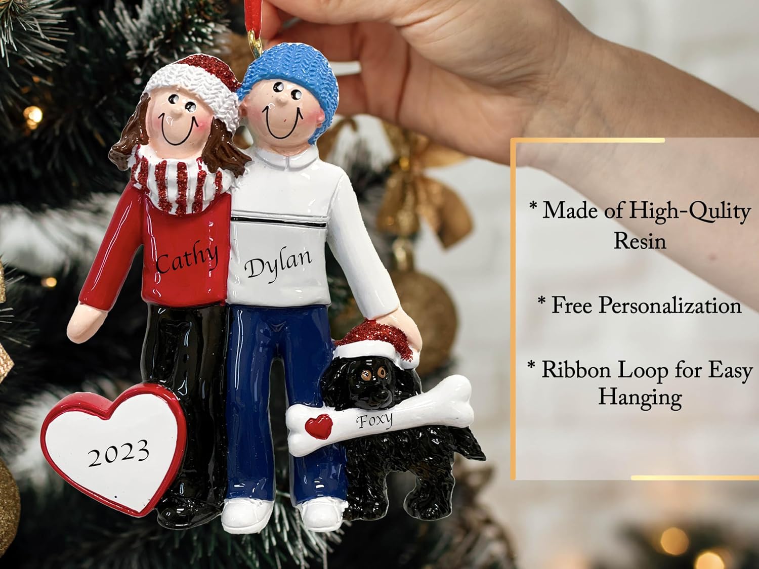 Adorno de Navidad personalizado para pareja con perro 2023  Familia de 2 con decoración de árbol de Navidad para cachorros, nuestra primera Navidad