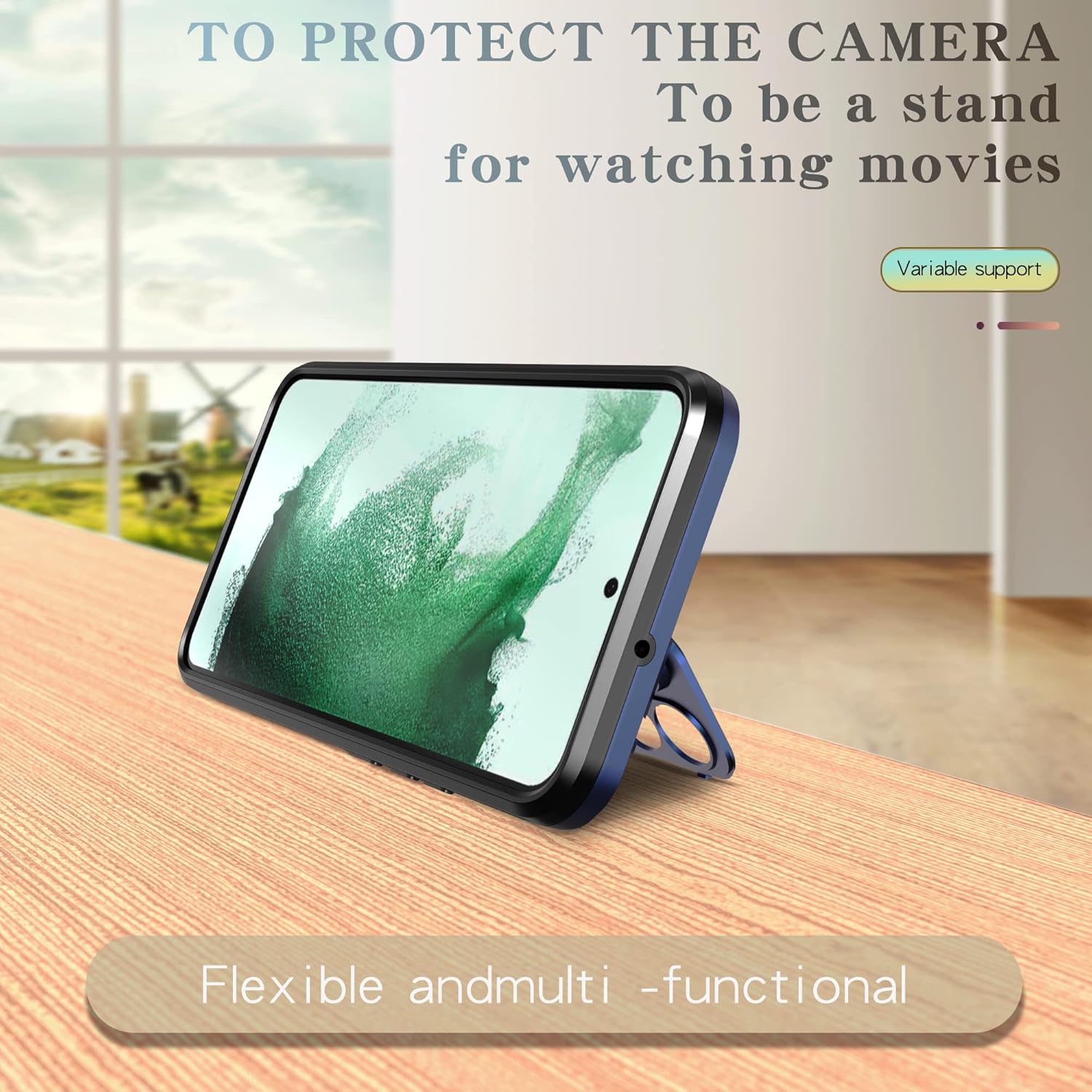 Asuwish Funda de teléfono para Samsung Galaxy S22 5G con protector de pantalla de vidrio templado y soporte delgado, accesorios móviles híbridos