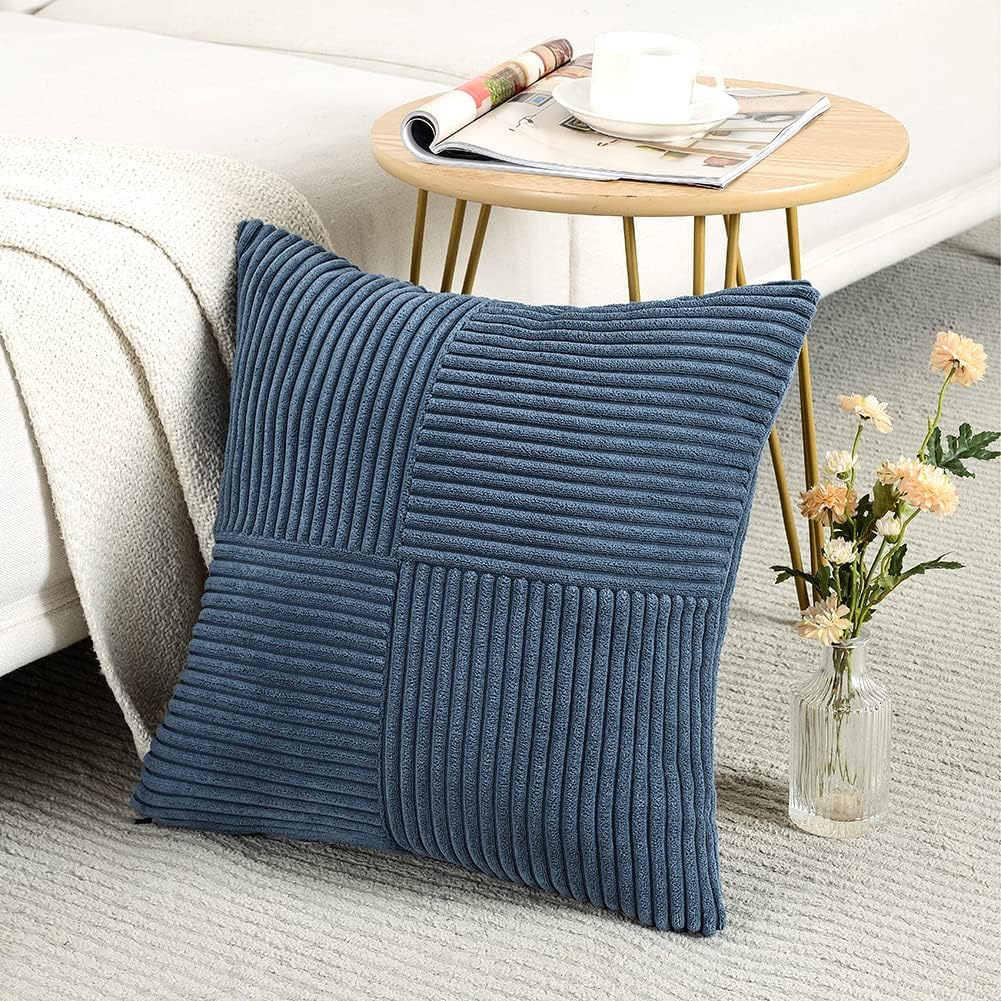 Fancy Homi Paquete de 2 fundas de almohada decorativas de color azul polvoriento de 20 x 20 pulgadas para sala de estar, sofá, cama, sofá, rústico,
