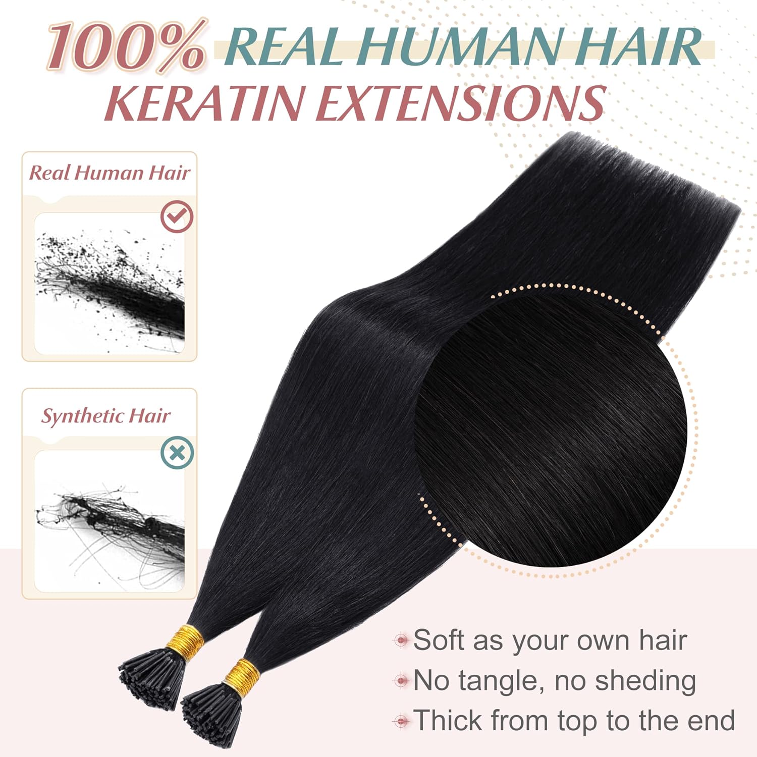 SEGO I Tip – Extensiones de cabello humano real, queratina preunida, microperlas de punta, balayage, extensiones de cabello lacio y sedoso, 100