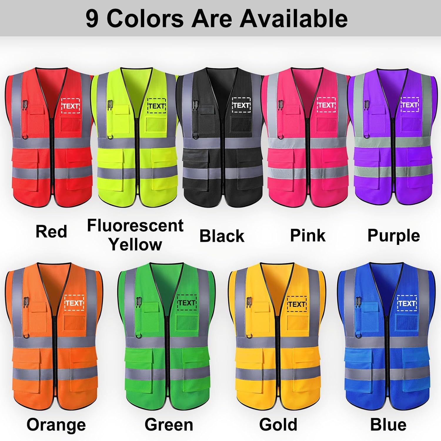 Chaleco de seguridad personalizado para hombres con 5 bolsillos, chaleco reflectante de alta visibilidad, logotipo para construcción de emergencia,