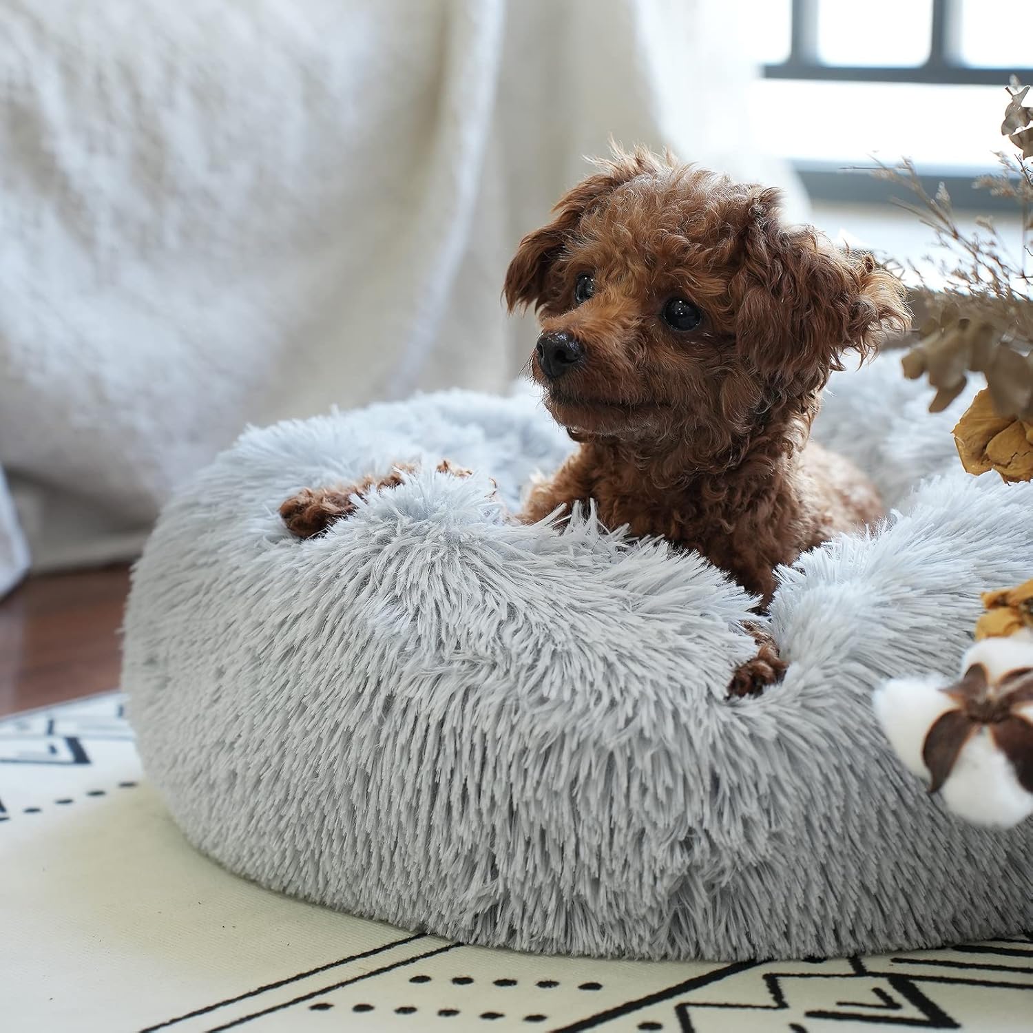 Cama para perros pequeños, cama mullida para cachorros, lavable, dona, antideslizante, 15 pulgadas