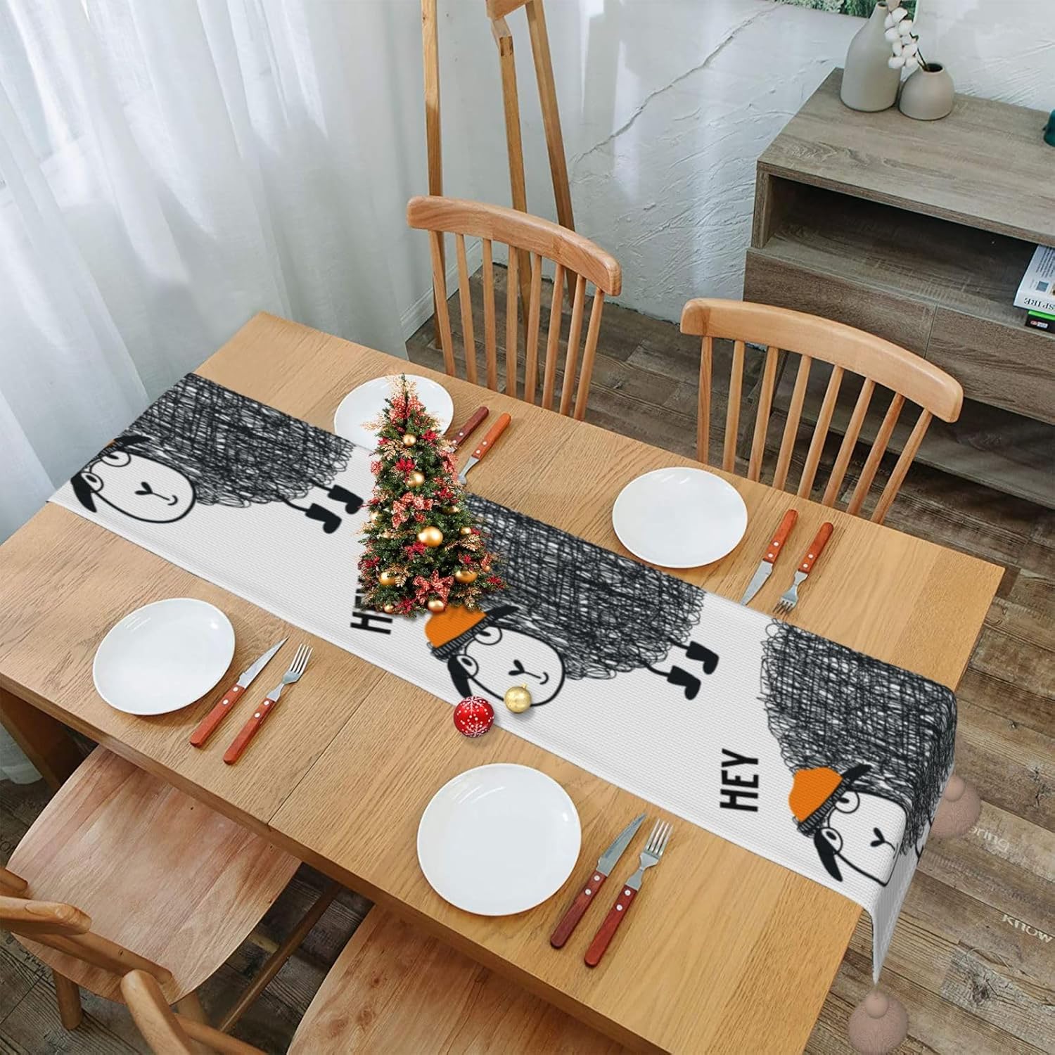 Corderos de animales con gafas, camino de mesa de Navidad, decoración de mesa de comedor, decoración de Navidad, decoración de interiores del hogar,