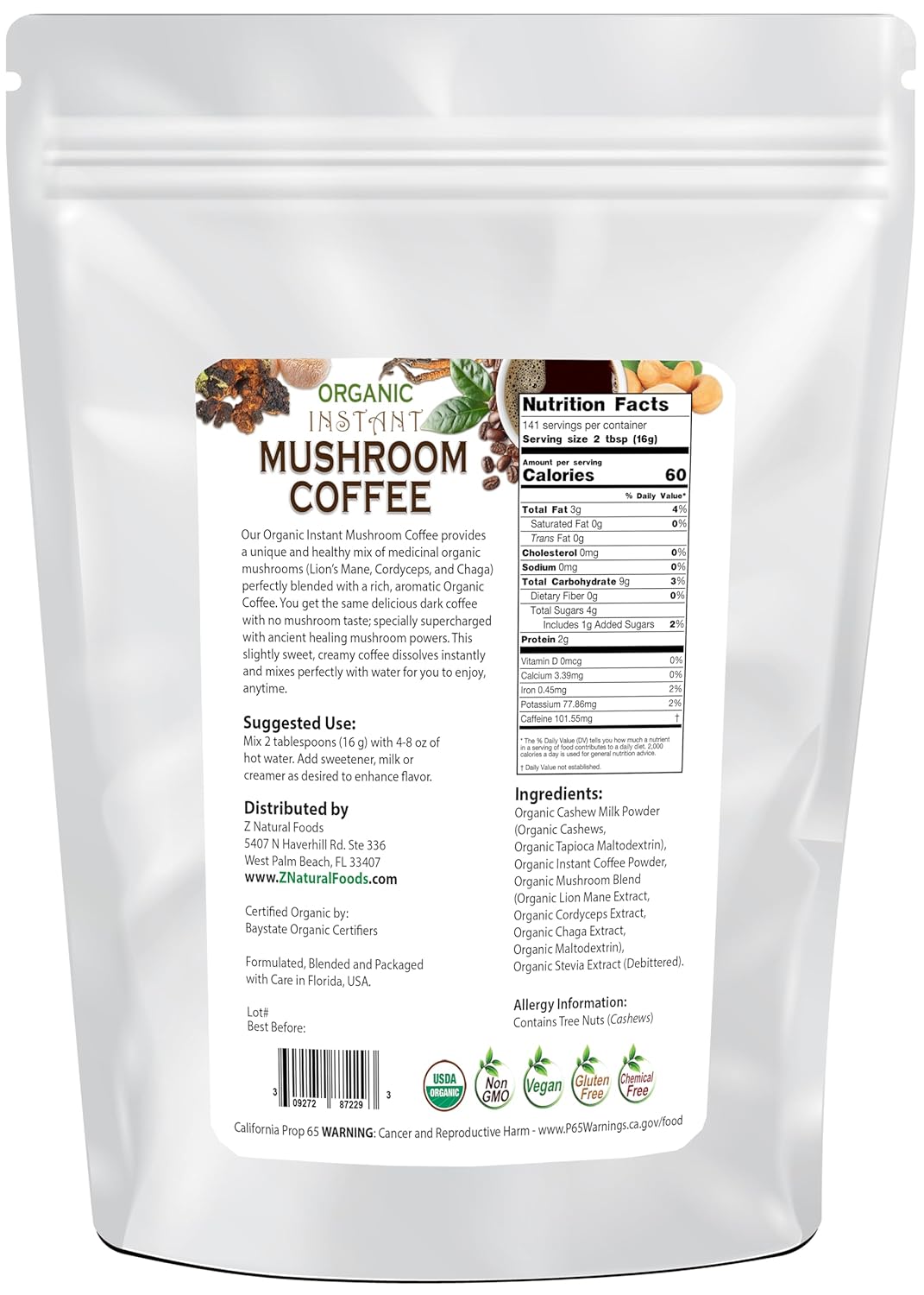 Café orgánico de hongos a granel de 5 libras  Mezcla instantánea de superalimento de melena de león + Cordyceps + Chaga + café  ligeramente
