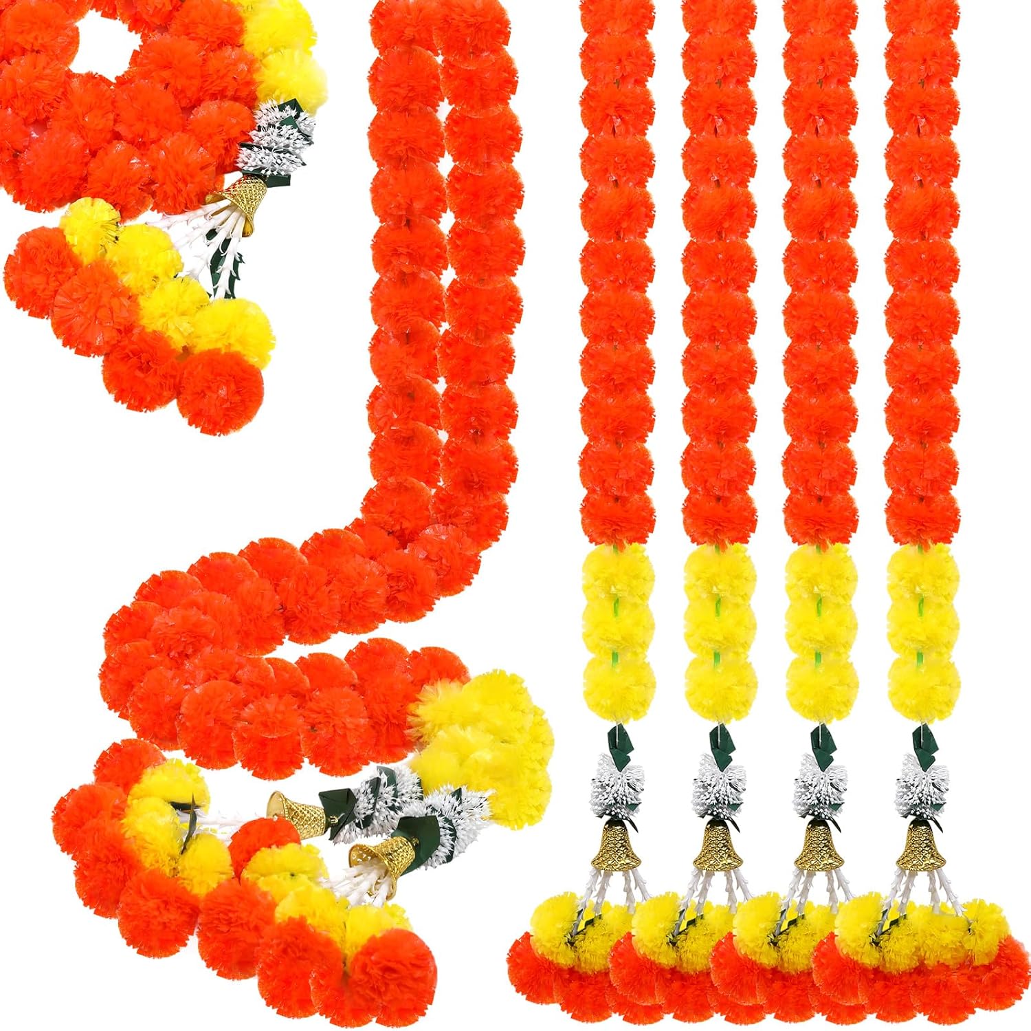 5 guirnaldas de caléndula para decoración de flores artificiales de caléndula de 5 pies de largo, decoración tradicional india, guirnaldas largas