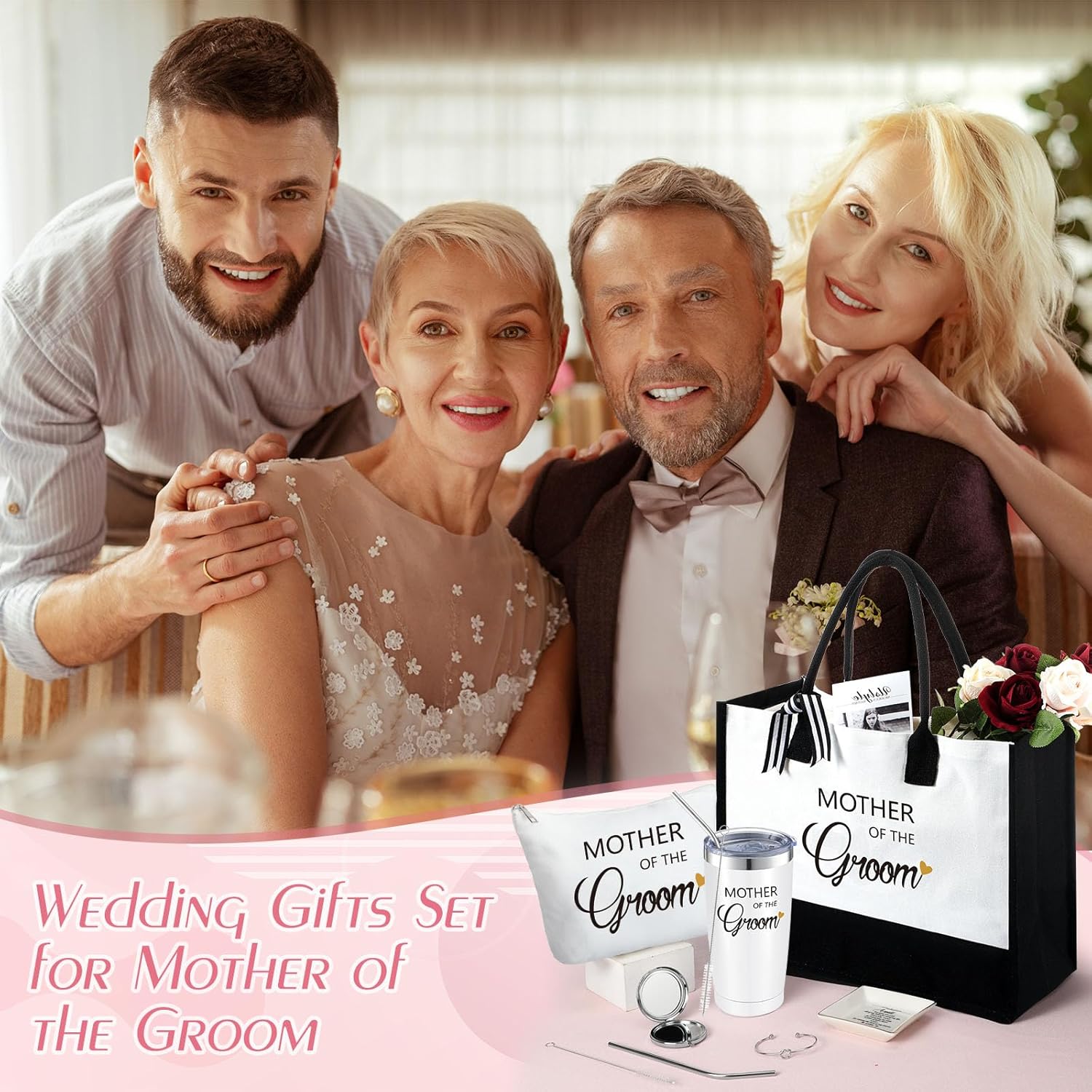 6 piezas de regalos para la madre del novio de parte de la novia, regalos de boda para suegra de 20 onzas, bolsa de lona, bolsa de maquillaje,