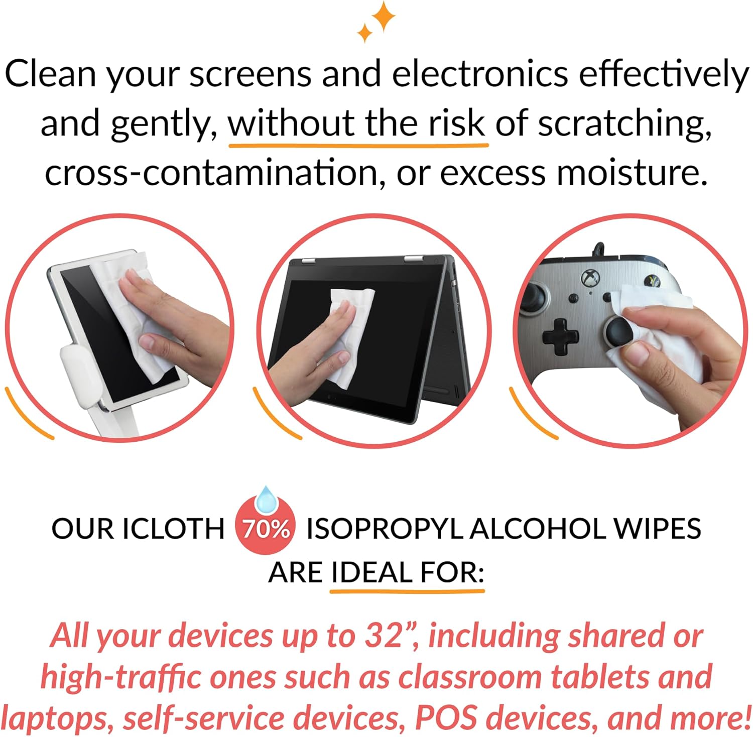 Toallitas para electrónica multiusos, limpiador de pantalla de coche, toallitas con alcohol isopropílico al 70% envueltas individualmente para una