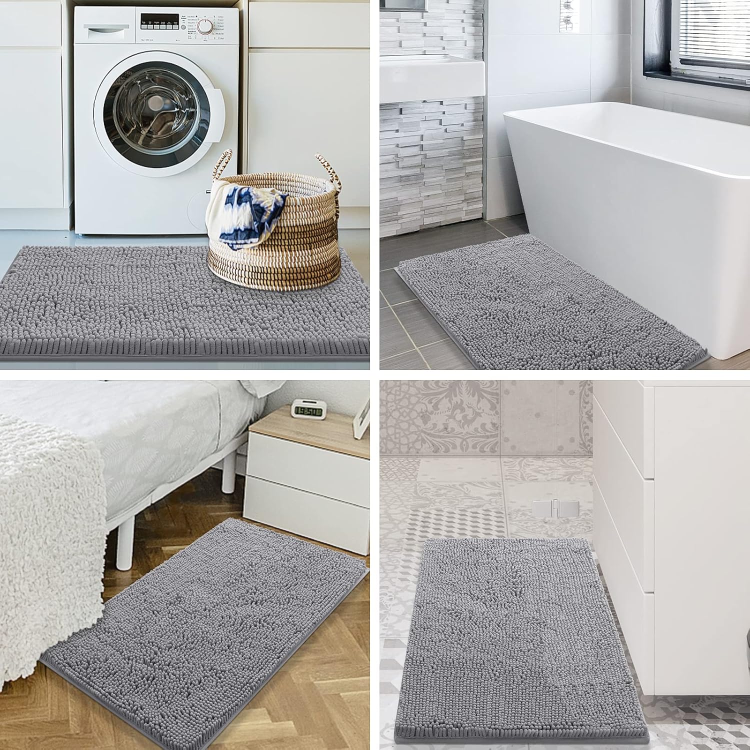 smiry – Lujosa alfombra de baño de felpilla, extra suave y absorbente, lavable a máquina, antideslizante para bañera, ducha y cuarto de baño (47 x