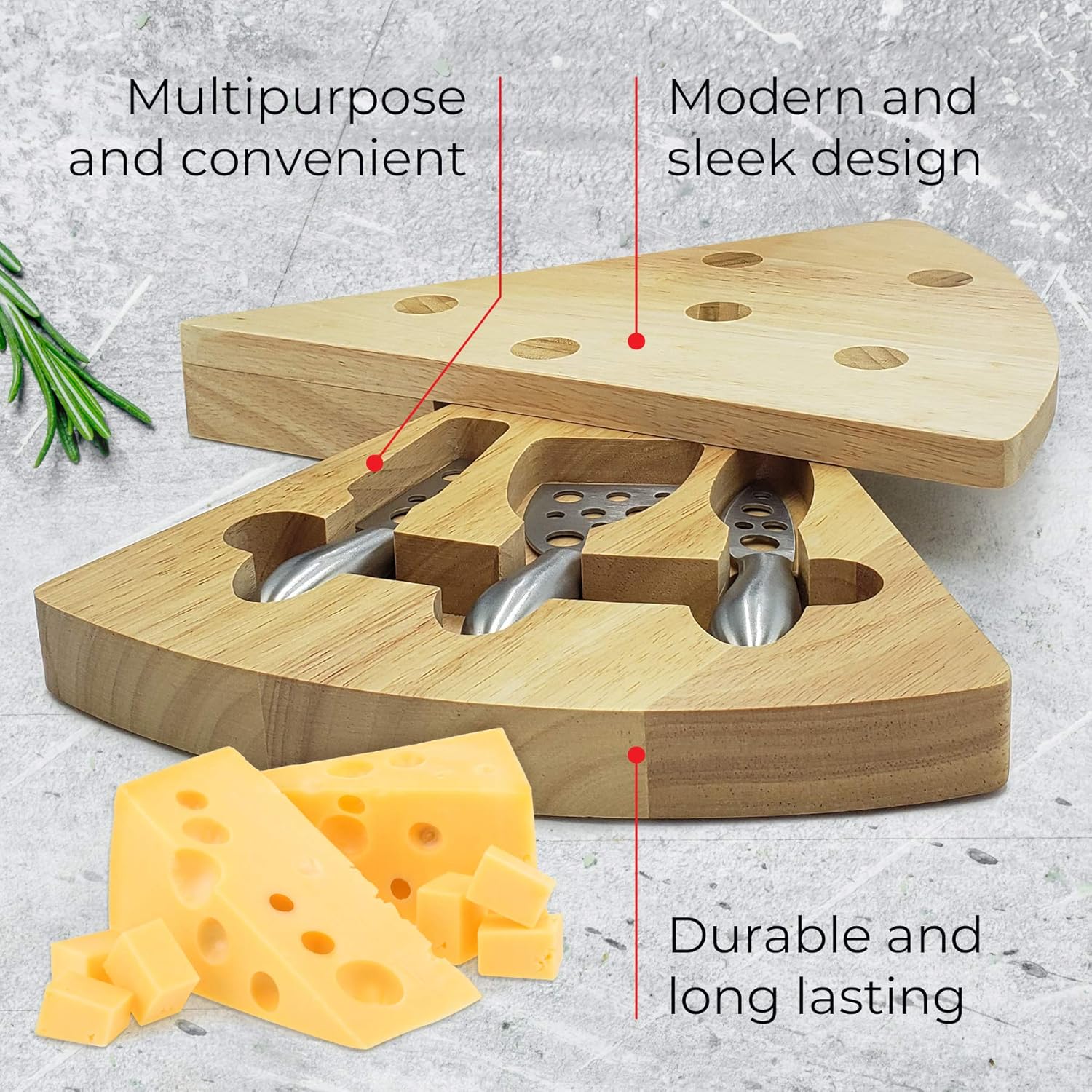 Juego de tablas de queso de madera de goma, plato de charcutería con juego de cubiertos, perfecto para cumpleaños, inauguración de la casa y regalos