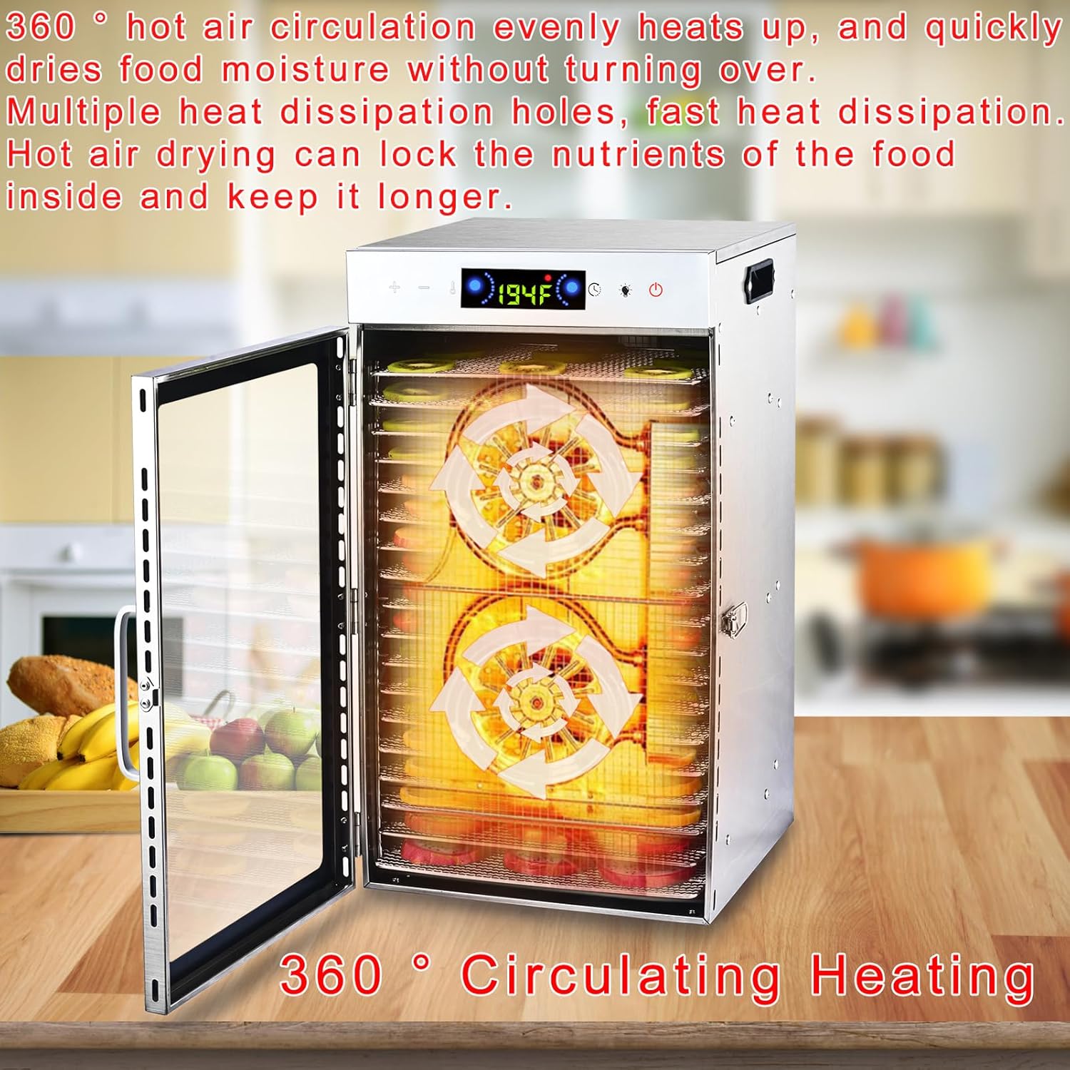 Deshidratador de alimentos 18 bandejas de acero inoxidable, máquina secadora de alimentos para carne seca de res, carne, verduras y frutas, con
