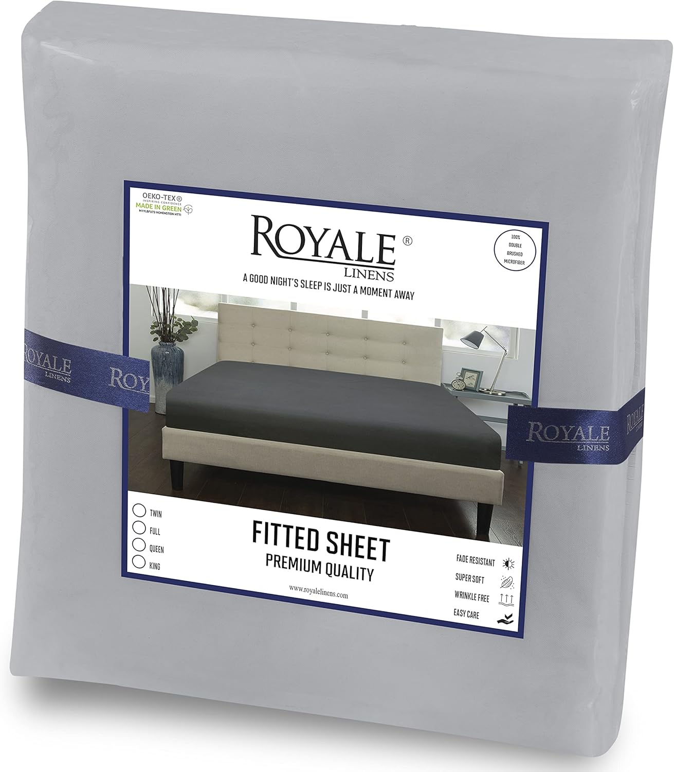 Royale Linens – Sábana bajera tamaño Queen, calidad de hotel cepillada 1800, ultrasuave, resistente a arrugas y decoloración, bolsillo profundo de