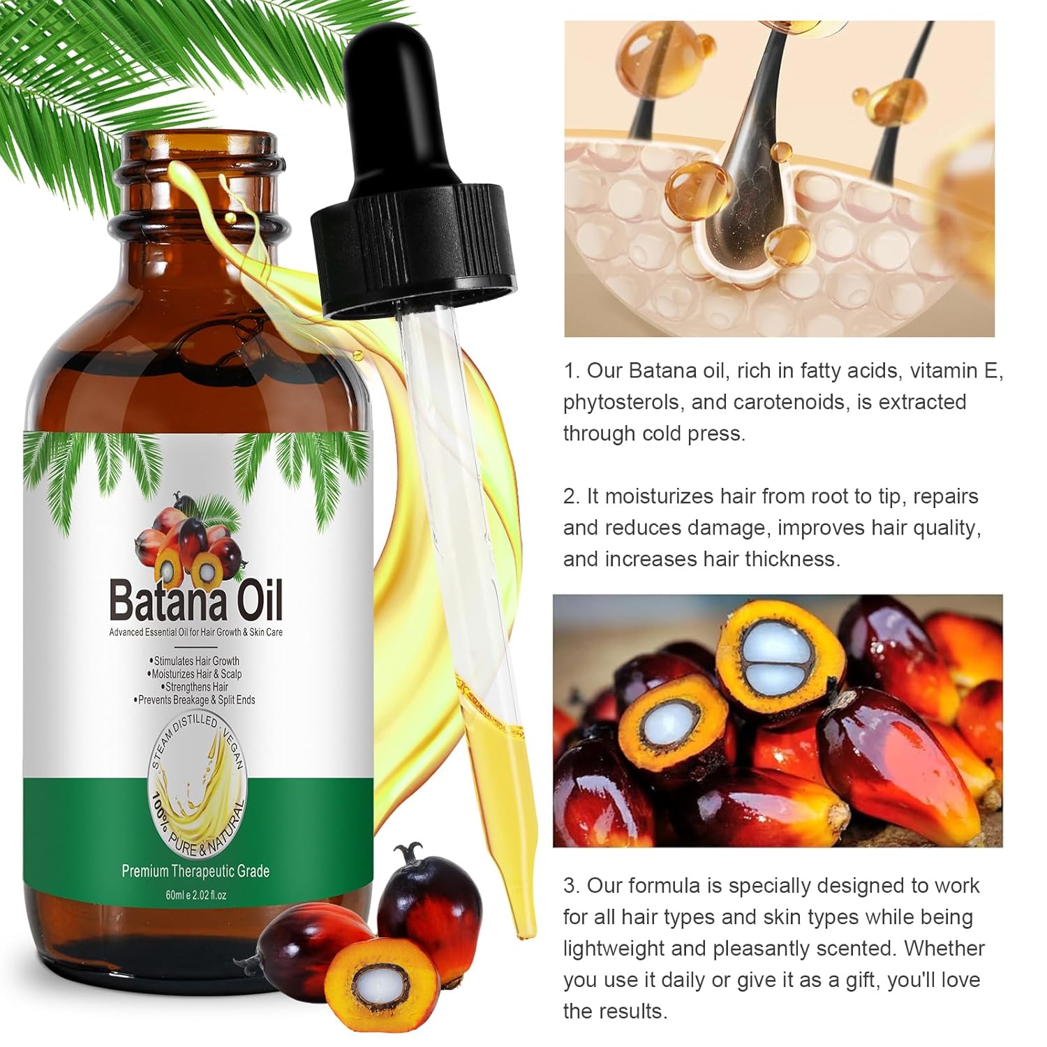Aceite de batana para el crecimiento del cabello, aceite de batana 100% crudo para el crecimiento y la nutrición del cabello promueve el bienestar