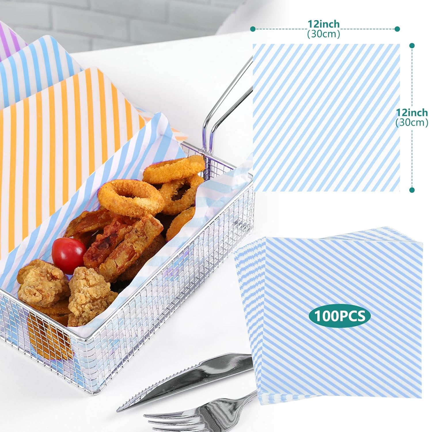 GeeRic Hojas de papel encerado de 12 x 12 pulgadas, 100 forros para cestas de alimentos para sándwiches, hamburguesas, envoltorios de alimentos