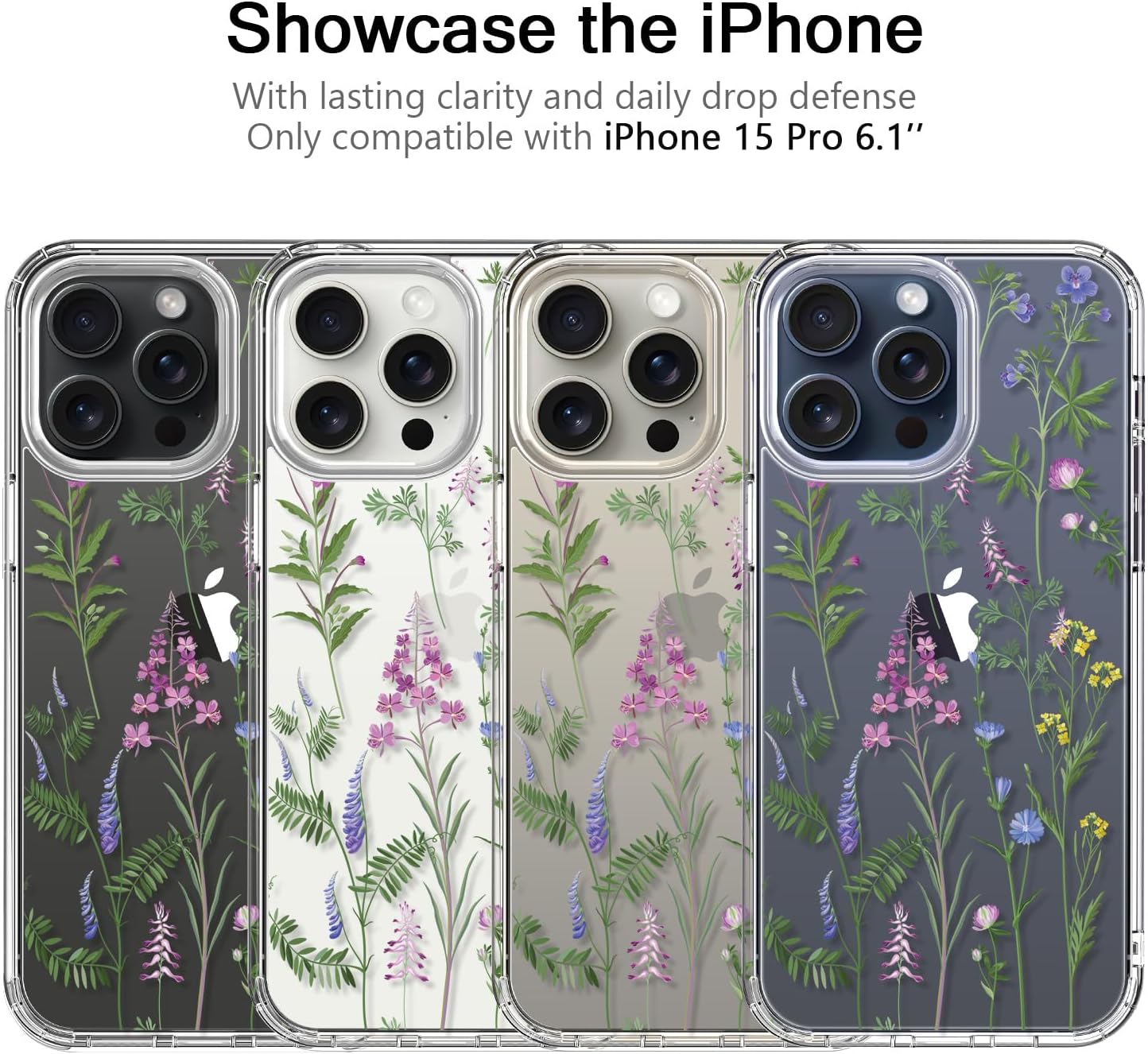 bicol Funda compatible con iPhone 15 Pro, funda transparente con diseños de moda para niñas y mujeres, ajuste delgado, a prueba de golpes, funda