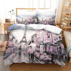 Funda de edredón de la Torre Eiffel decorativa de microfibra de tres piezas, funda de cama de la Torre Eiffel de París bajo el paseo de la pareja, Funda de edredón de la Torre Eiffel decorativa de microfibra de tres piezas, funda de cama de la Torre Eiffel de París bajo el paseo de la pareja,