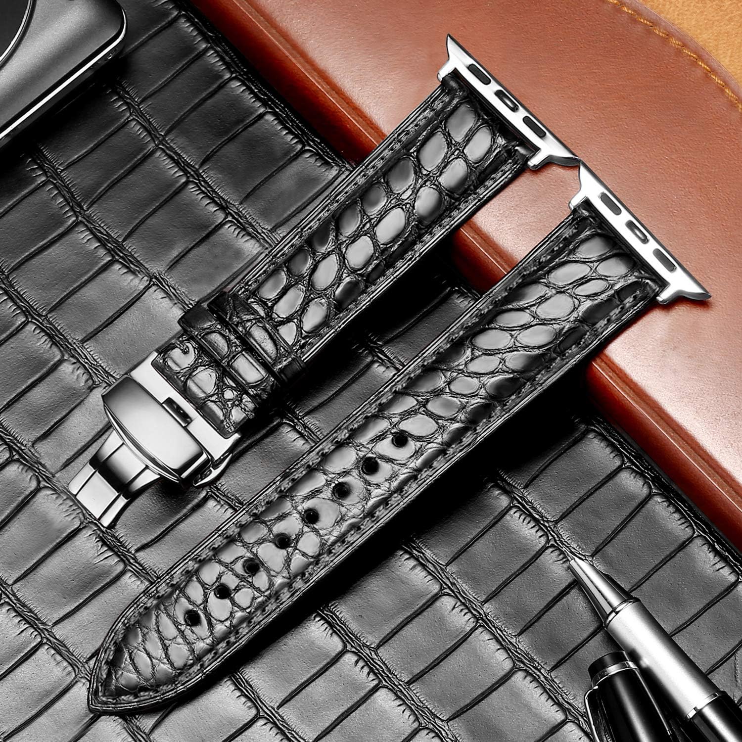 Moran – Correas de piel de cocodrilo compatibles con Apple Watch Band de 1.696 pulgadas, 1.654 pulgadas, 1.654 pulgadas, 1.654 pulgadas, 1.654