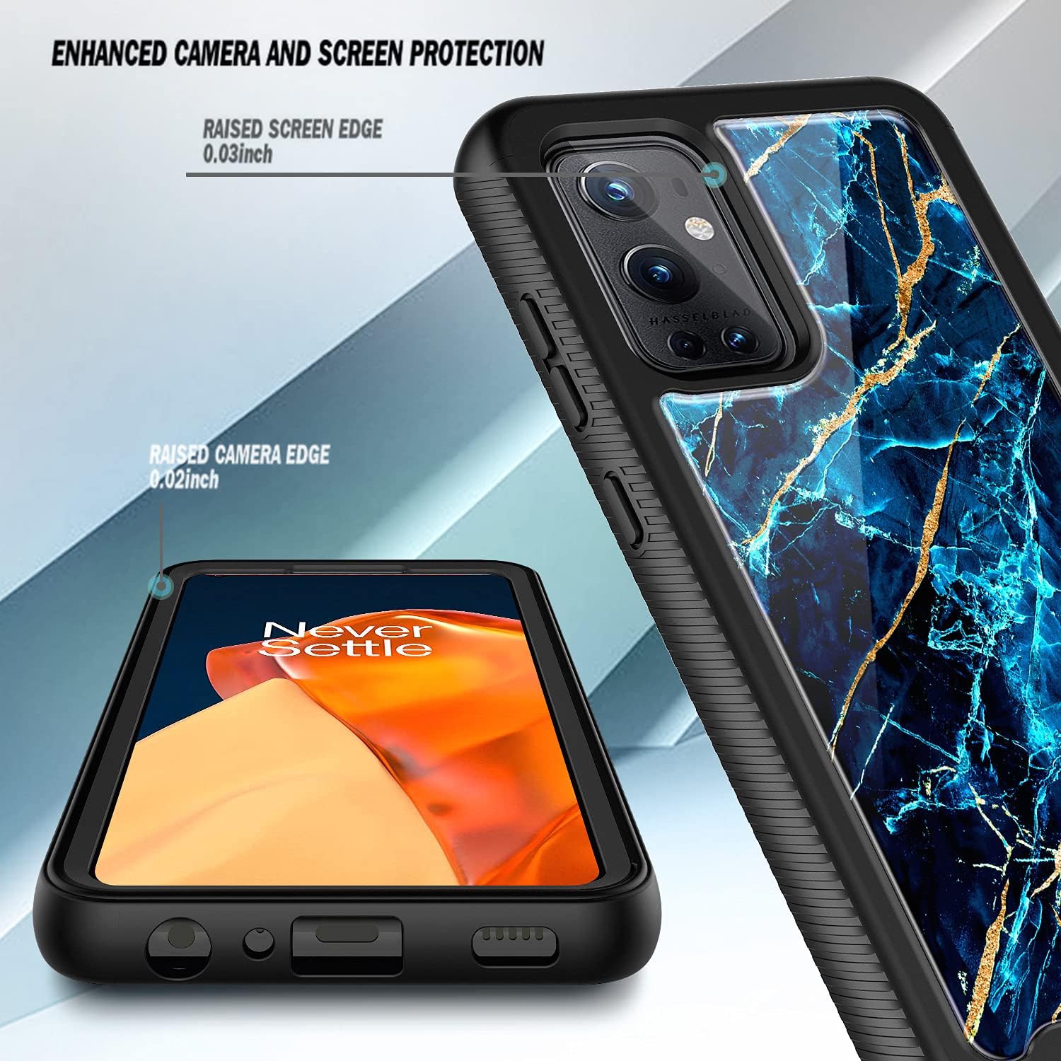NZND Funda compatible con OnePlus 9 Pro 5G (2021) con protector de pantalla (cobertura máxima, película de TPU flexible), protección de cuerpo