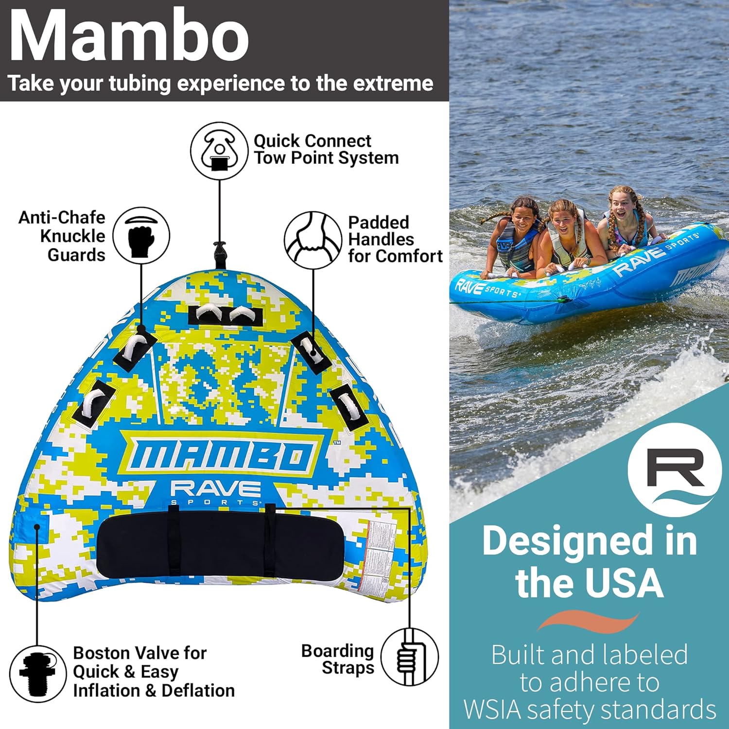 RAVE Sports Mambo Boat Tubo remolcable – Tubo inflable para 1-3 jinetes