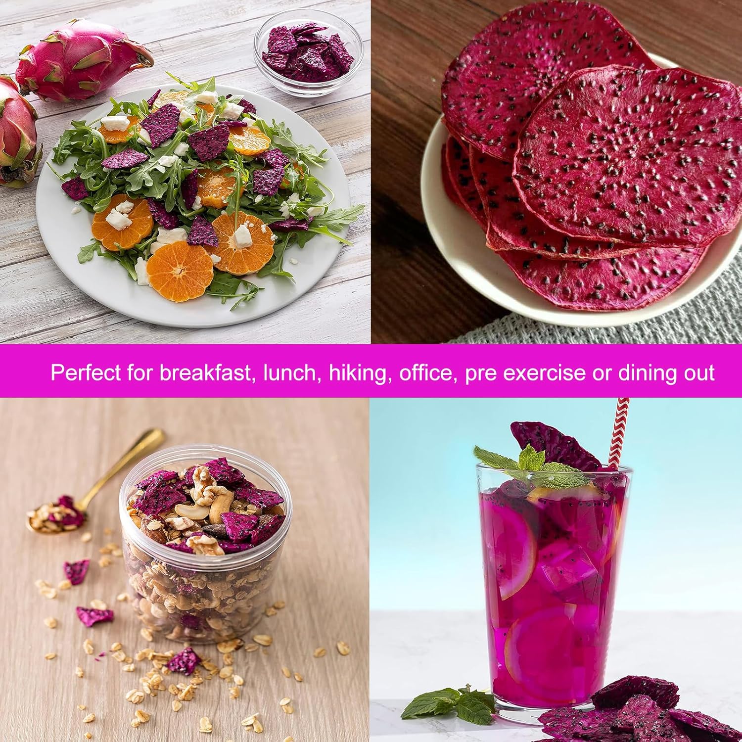 Rebanadas de fruta del dragón, rodajas de fruta de dragón secas, corazón rojo fruta del dragón asado a baja temperatura, pitaya seca, embalaje