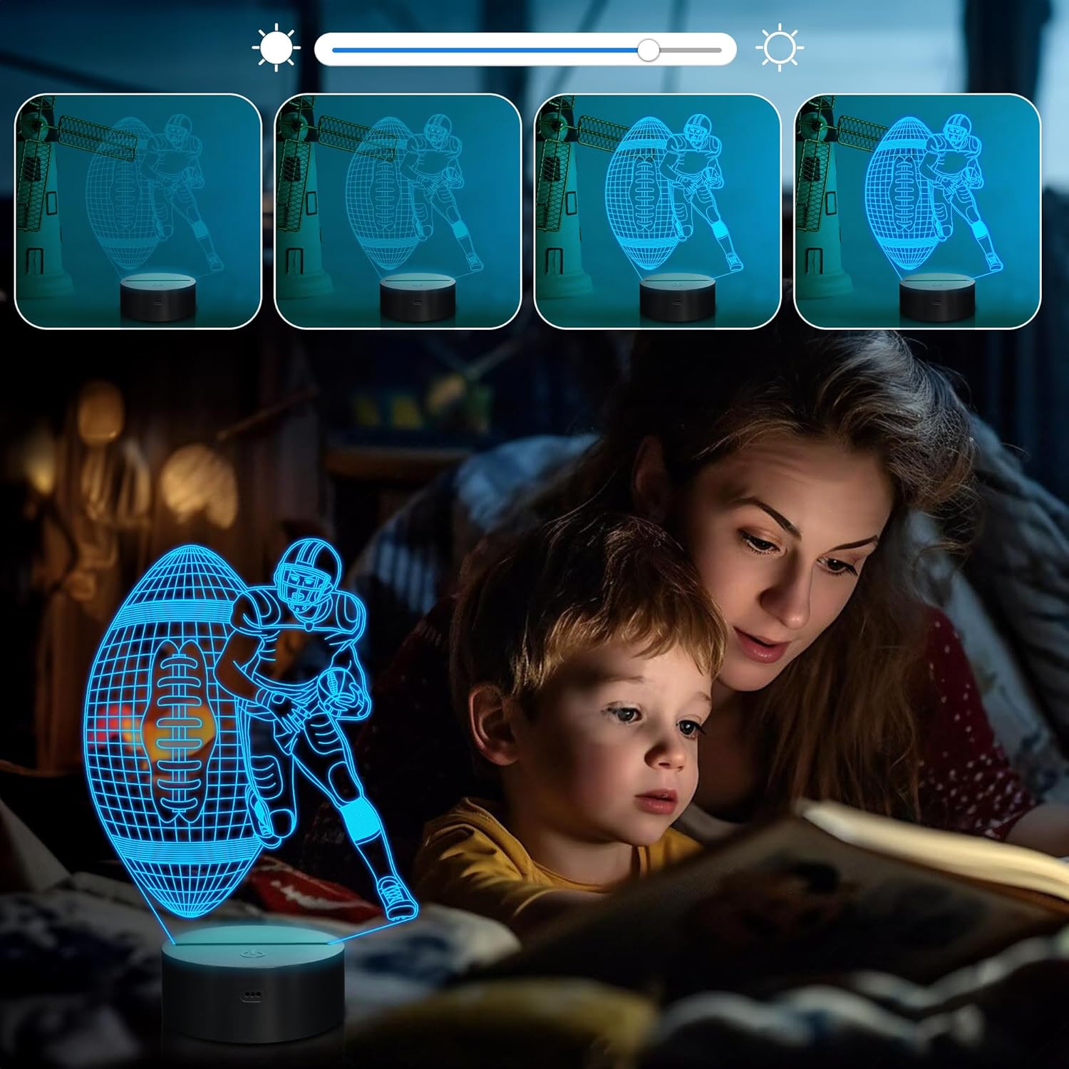Attivolife Luz nocturna 3D para jugador de fútbol, lámpara LED de ilusión de rugby con control remoto y táctil, 16 colores que cambian regulables,