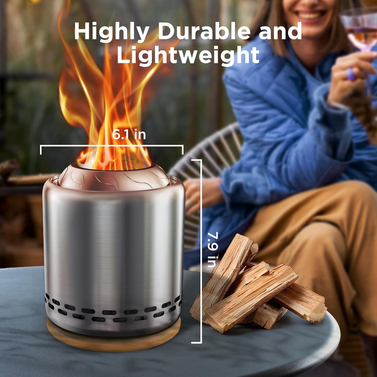 OGERY Hoguera de mesa con soporte de 7.9 x 6.1 pulgadas, estufa de bajo humo para exteriores para zonas urbanas y suburbios, alimentada por pellets