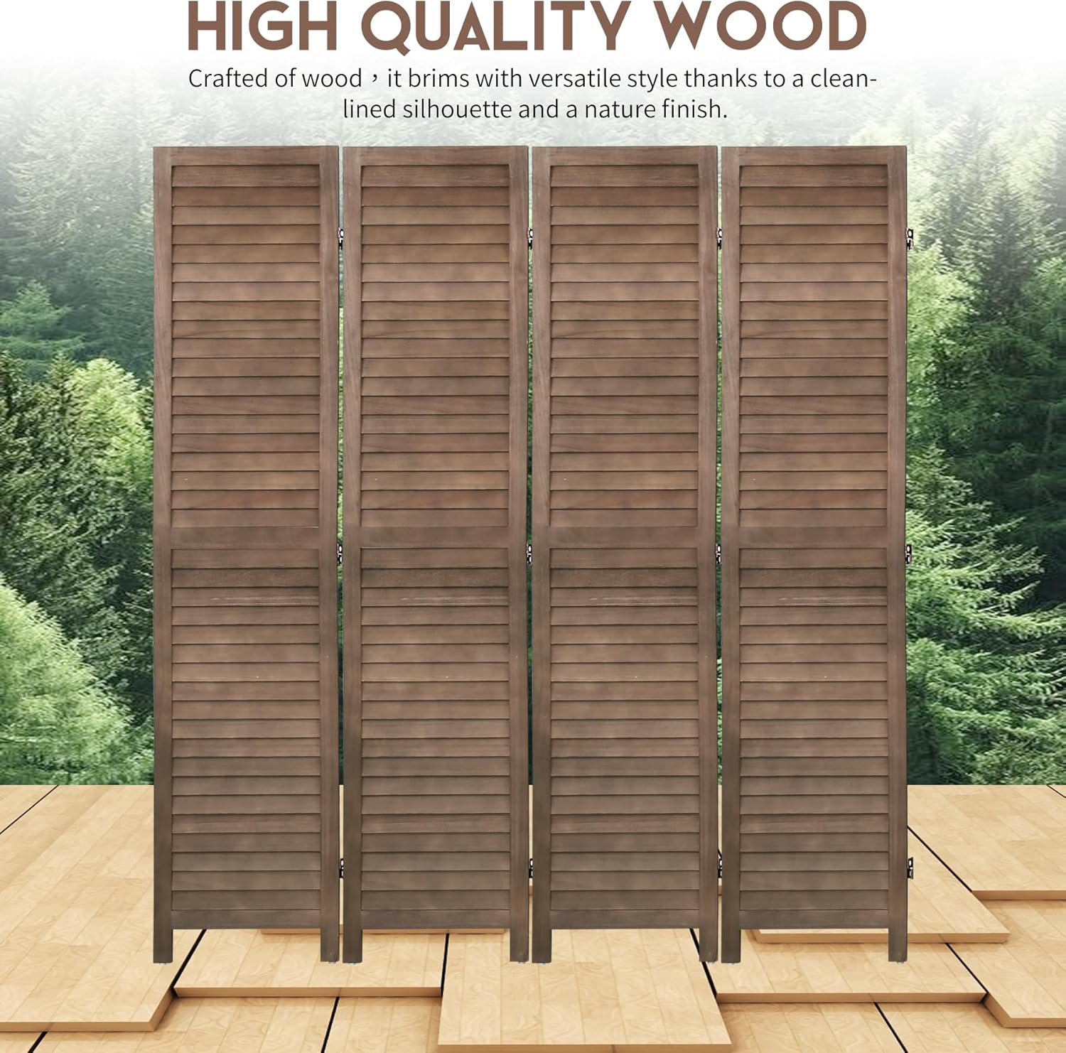 BLKMTY Divisor de habitación, 4 paneles de pantalla plegable de madera, pantalla de privacidad de 5.6 pies de alto, pantalla de privacidad
