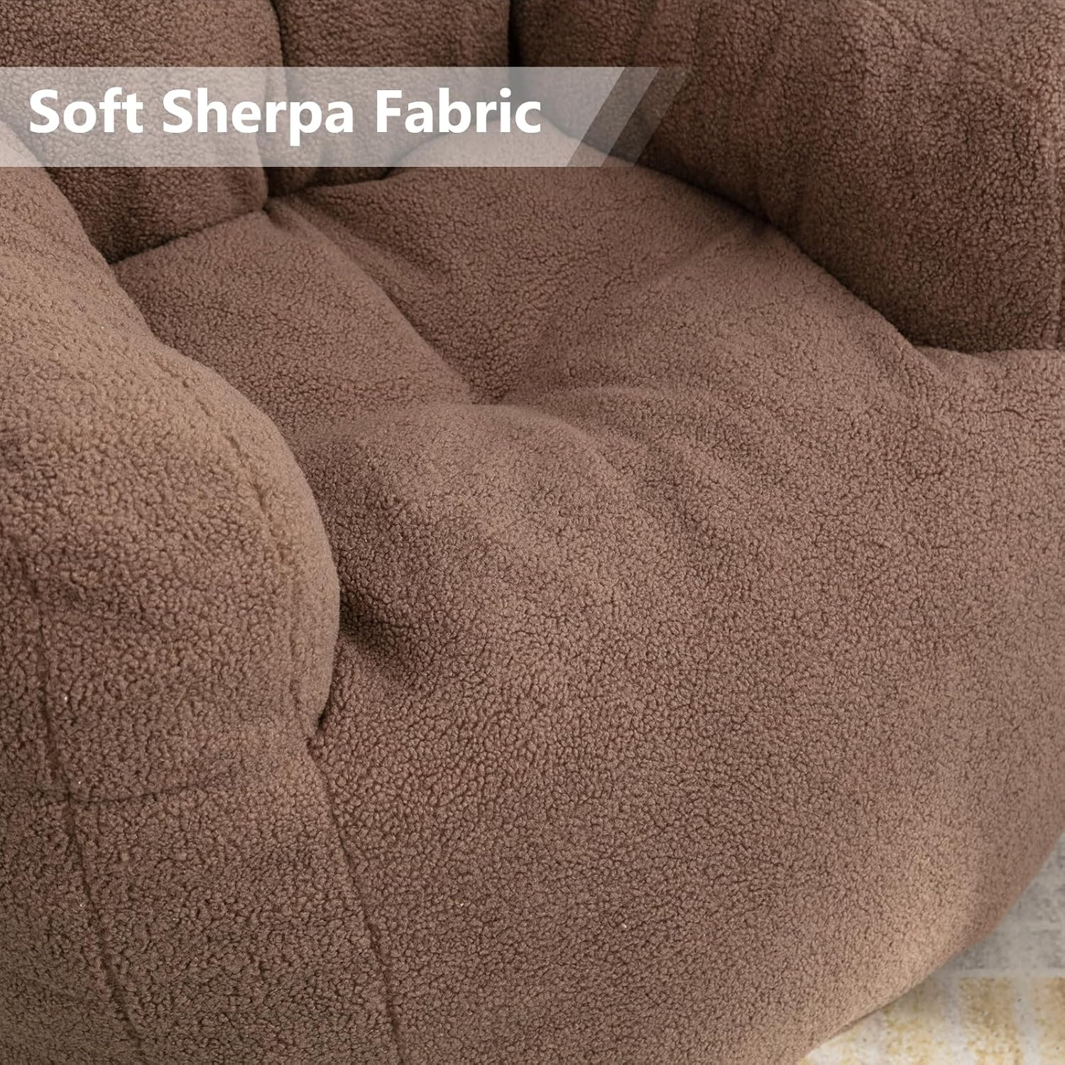 Hommoo Puf grande para adultos con reposabrazos, cómodo puf con relleno de espuma, esponjoso, tela de peluche suave, puf copetudo para dormitorio,
