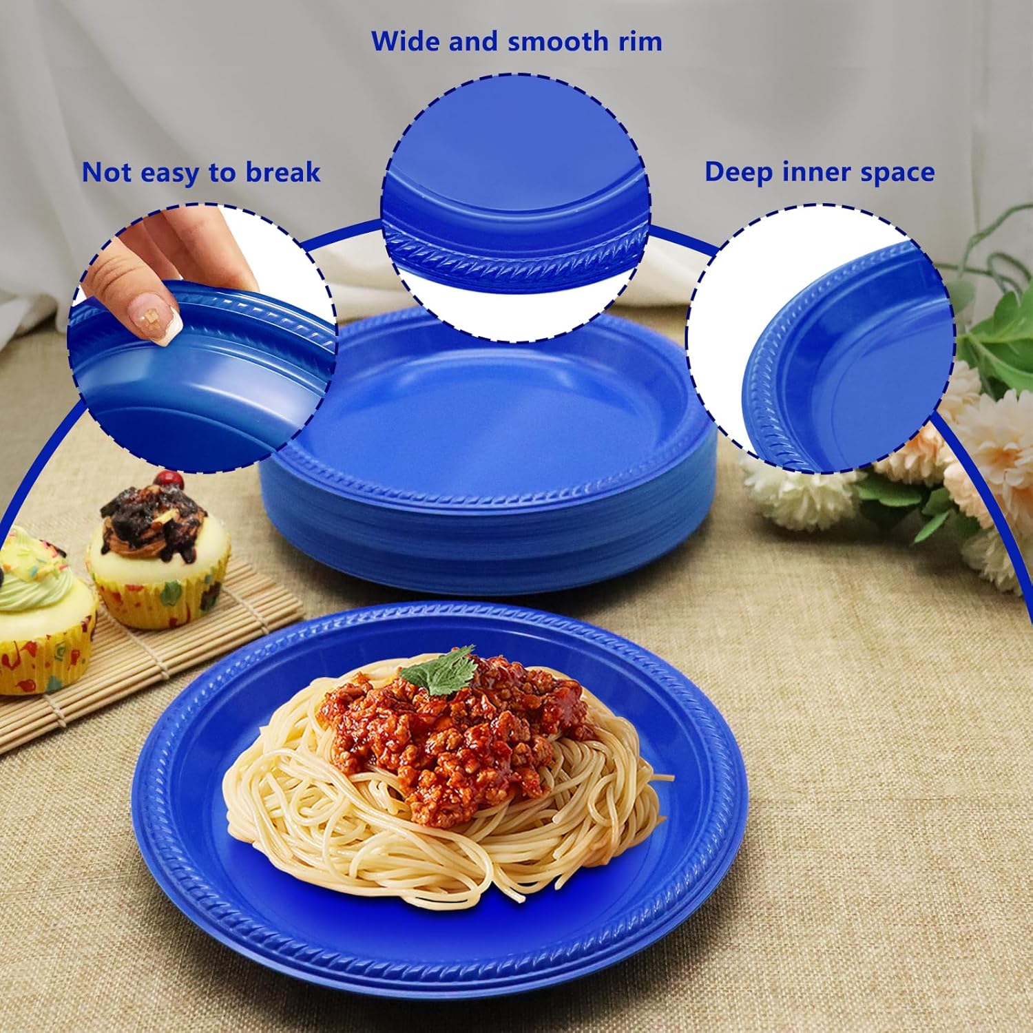 joy akkess Platos desechables de plástico azul para fiestas, platos de plástico azul oscuro de 9 pulgadas desechables para fiestas, 50 platos de