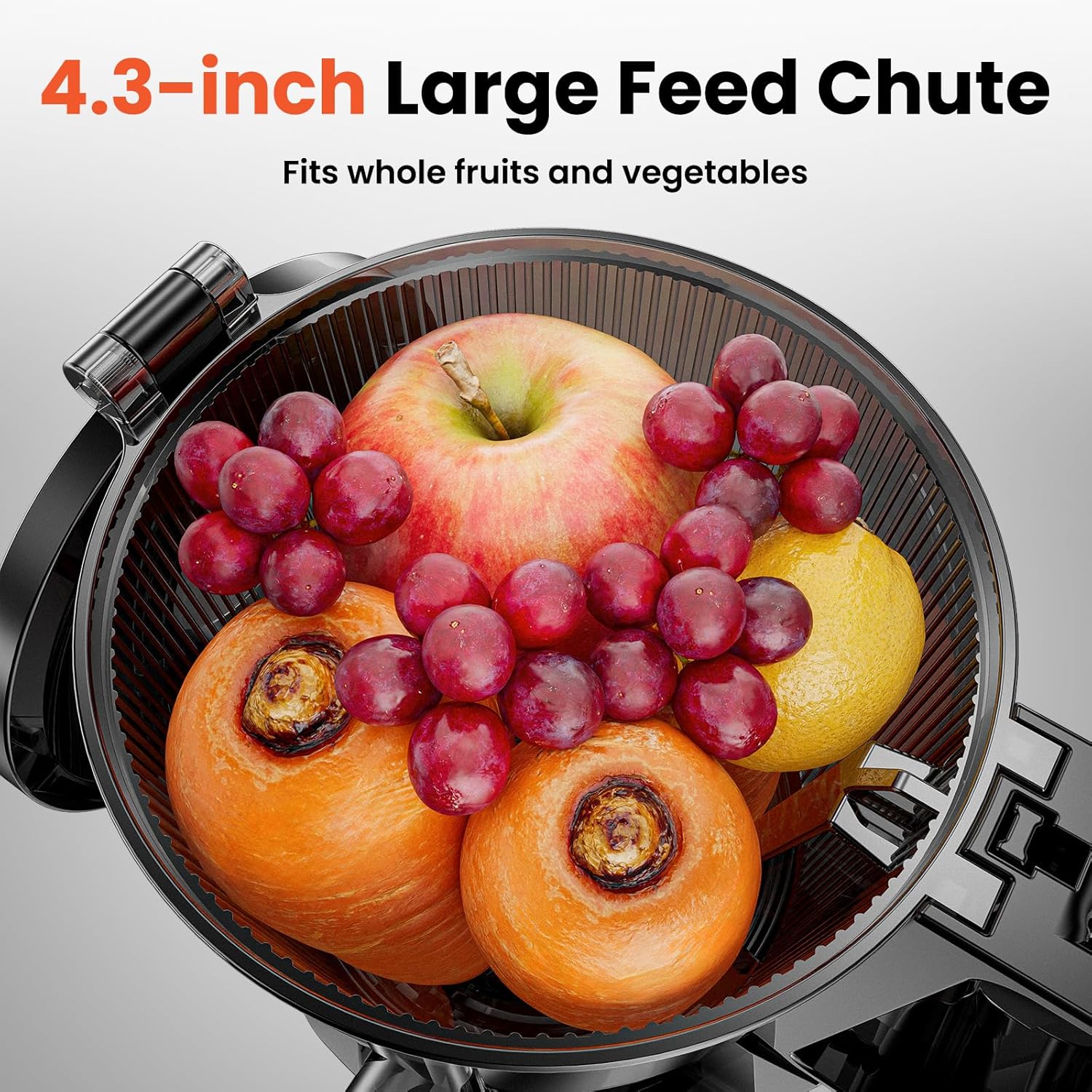 Exprimidor de prensa en frío, máquinas de masticación lenta con canal de alimentación extra grande de 4.3 pulgadas, para frutas enteras, verduras,