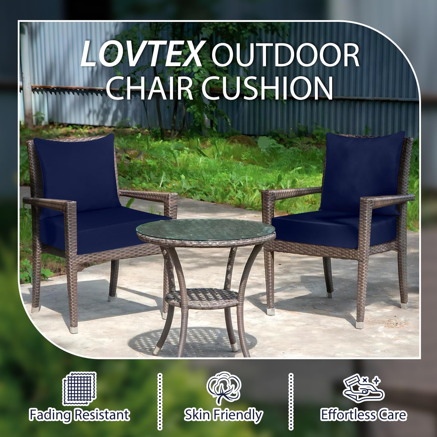 LOVTEX Juego de cojines de asiento profundo para exteriores, resistentes al agua, 24 x 24 pulgadas, cojines para sillas de patio para muebles de
