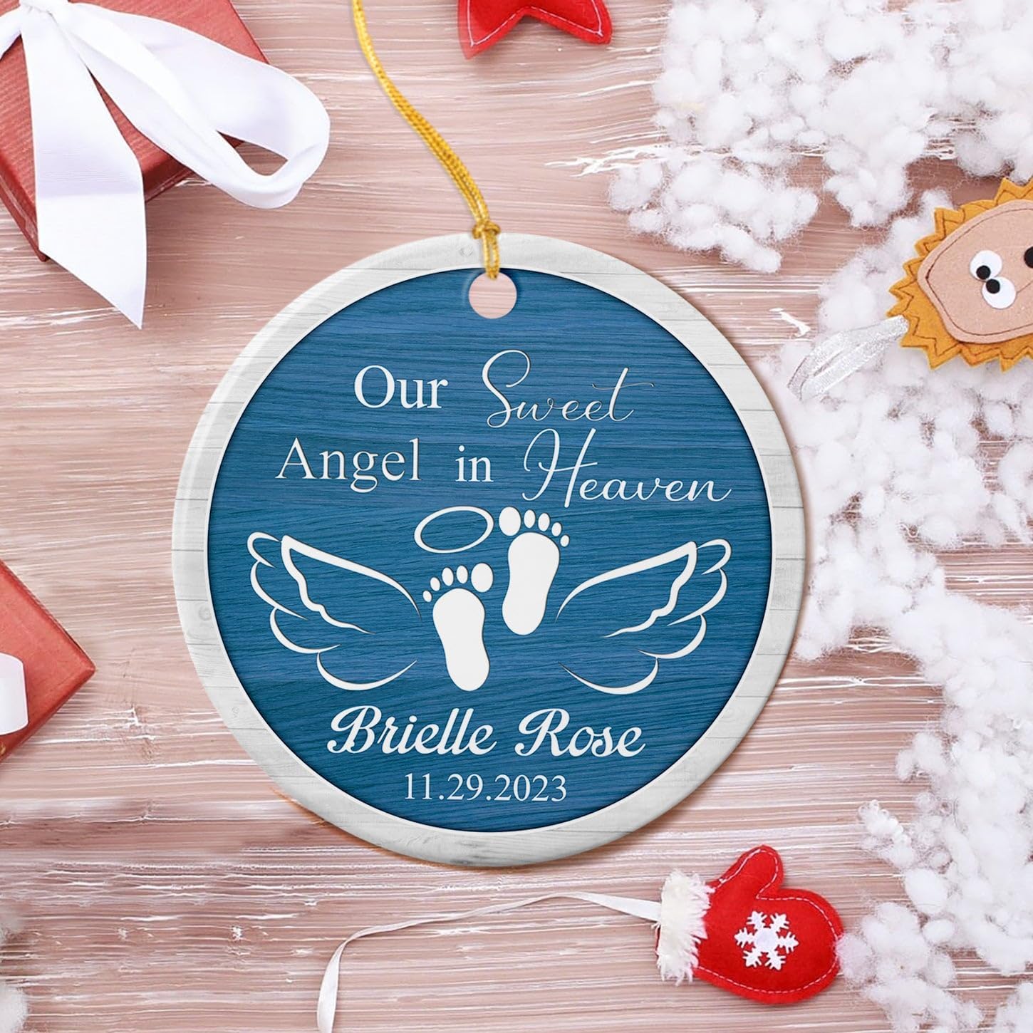 Adorno de cerámica personalizado con nuestro dulce ángel en el cielo, adorno de cerámica conmemorativo de ángel bebé 2024, adorno de año