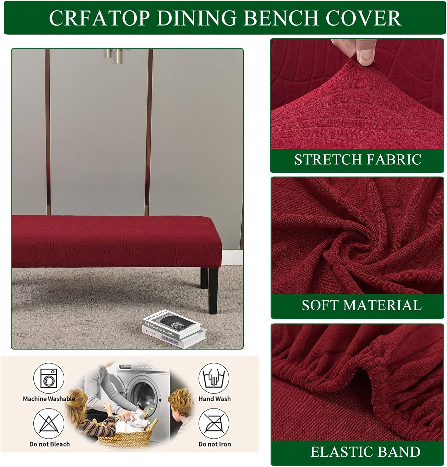 CRFATOP Funda de cojín de jacquard para asiento de banco de comedor, funda tapizada elástica, extraíble y lavable, fundas para silla de comedor para