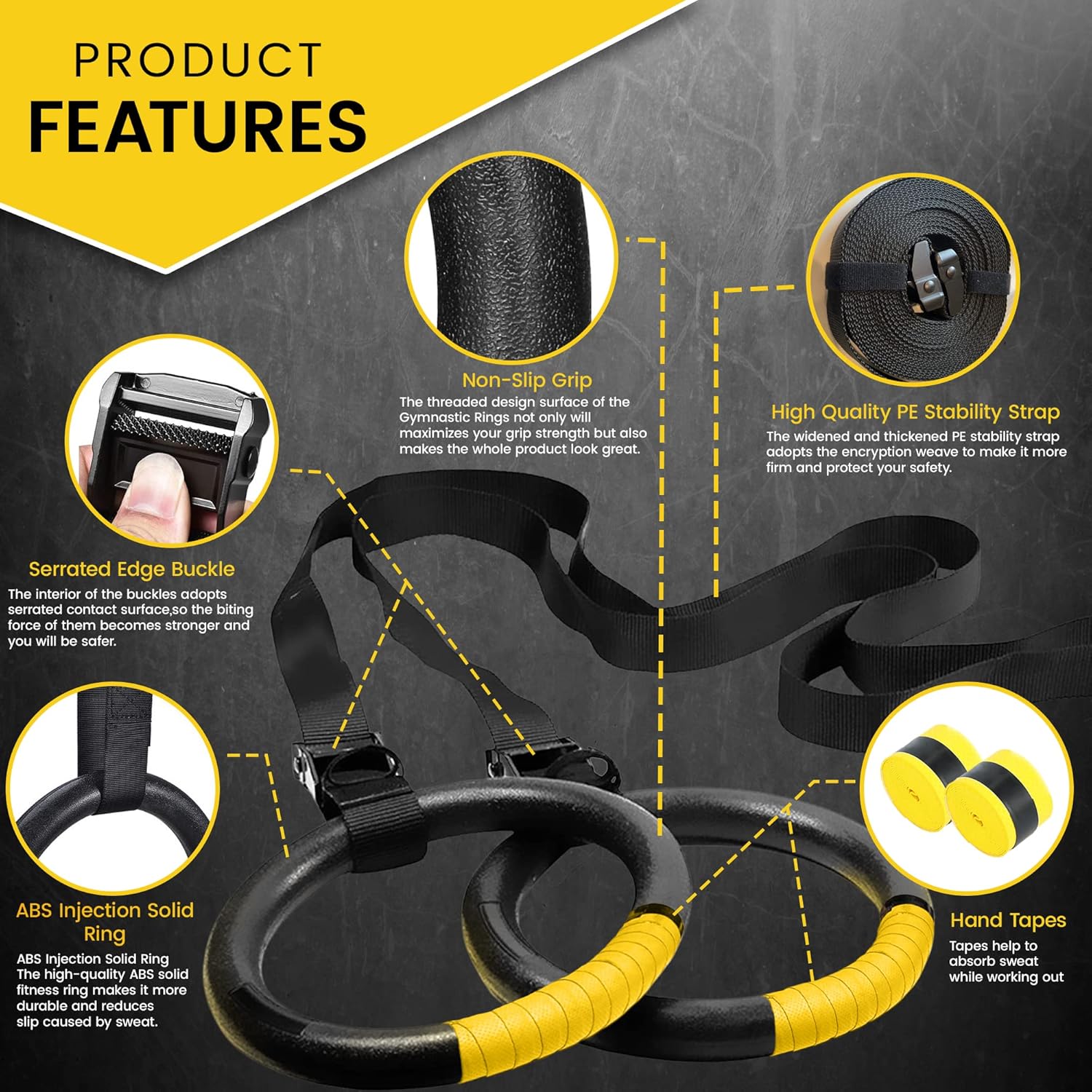 Anillos de entrenamiento con correas ajustables  15 pies de largo pueden soportar hasta 661 libras  661.4 lbs  Ideal para entrenamiento  Agarre de