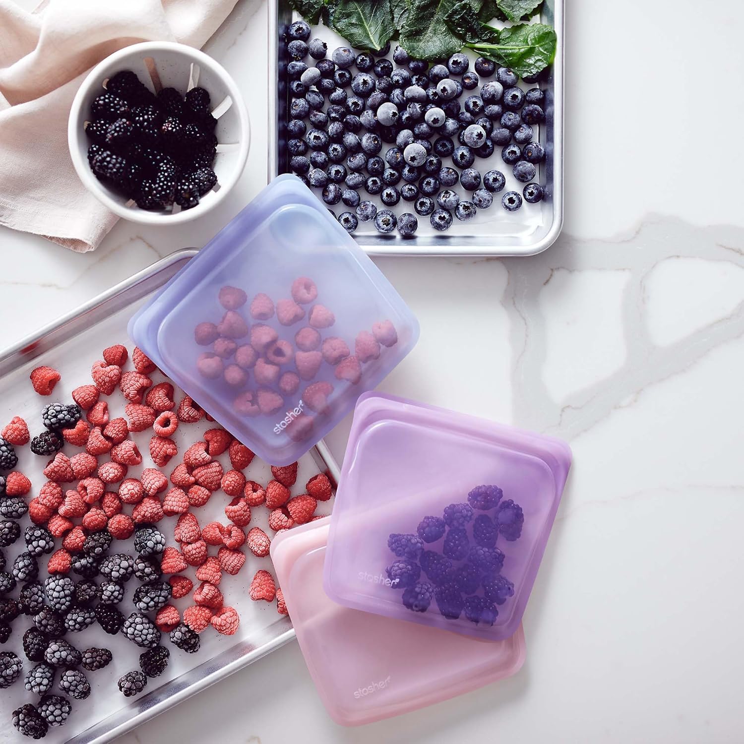 Stasher Bolsa de almacenamiento de silicona reutilizable, contenedor de almacenamiento de alimentos, apto para microondas y lavavajillas, sin fugas,