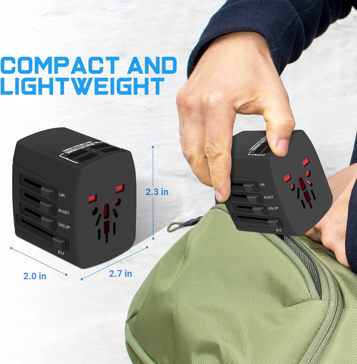 Adaptador de corriente de viaje universal en todo el mundo, adaptador internacional de 2000 W con 4 puertos USB, Reino UnidoUEAUEE. UU. (más de 200