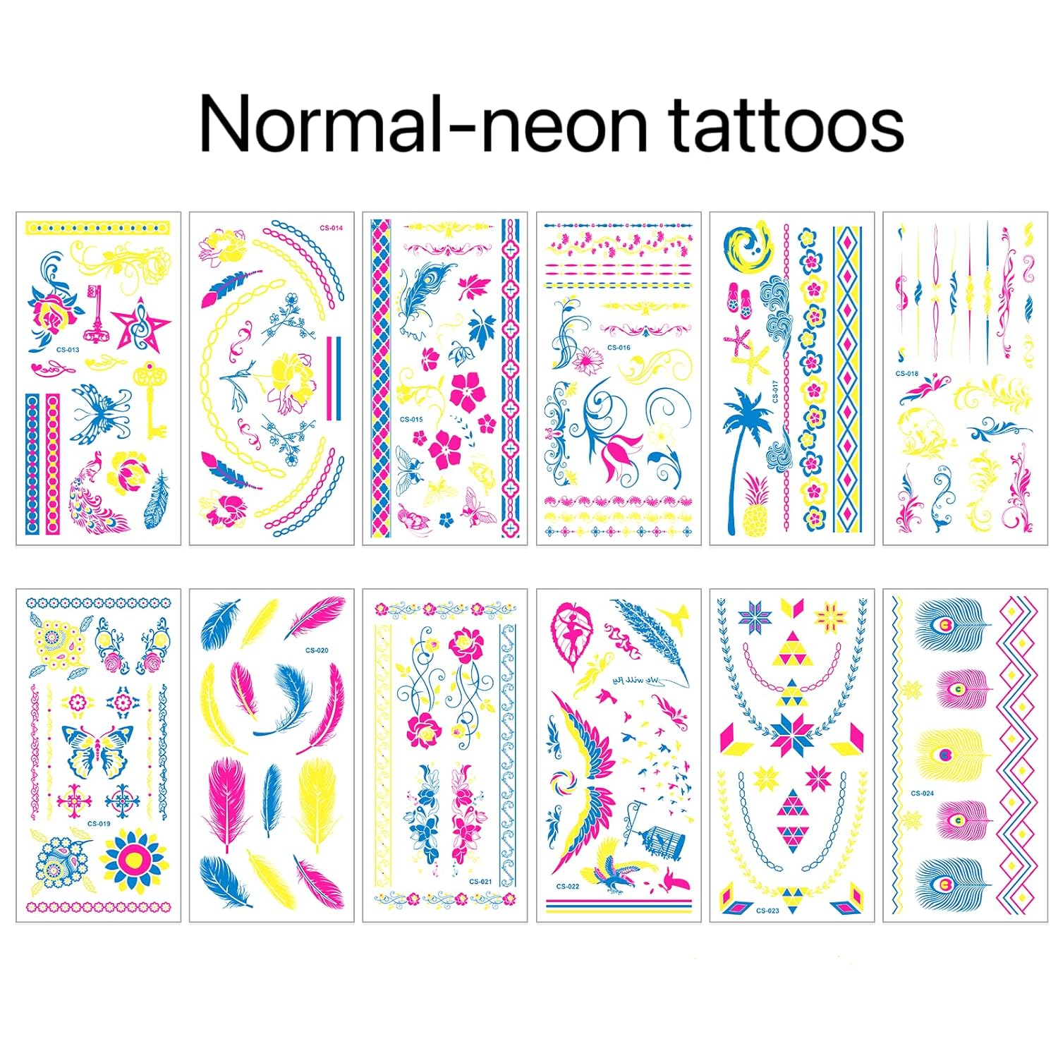 12 tatuajes temporales que brillan en la oscuridad de tamaño grande  Adhesivos fluorescentes fluorescentes de neón para adultos con purpurina