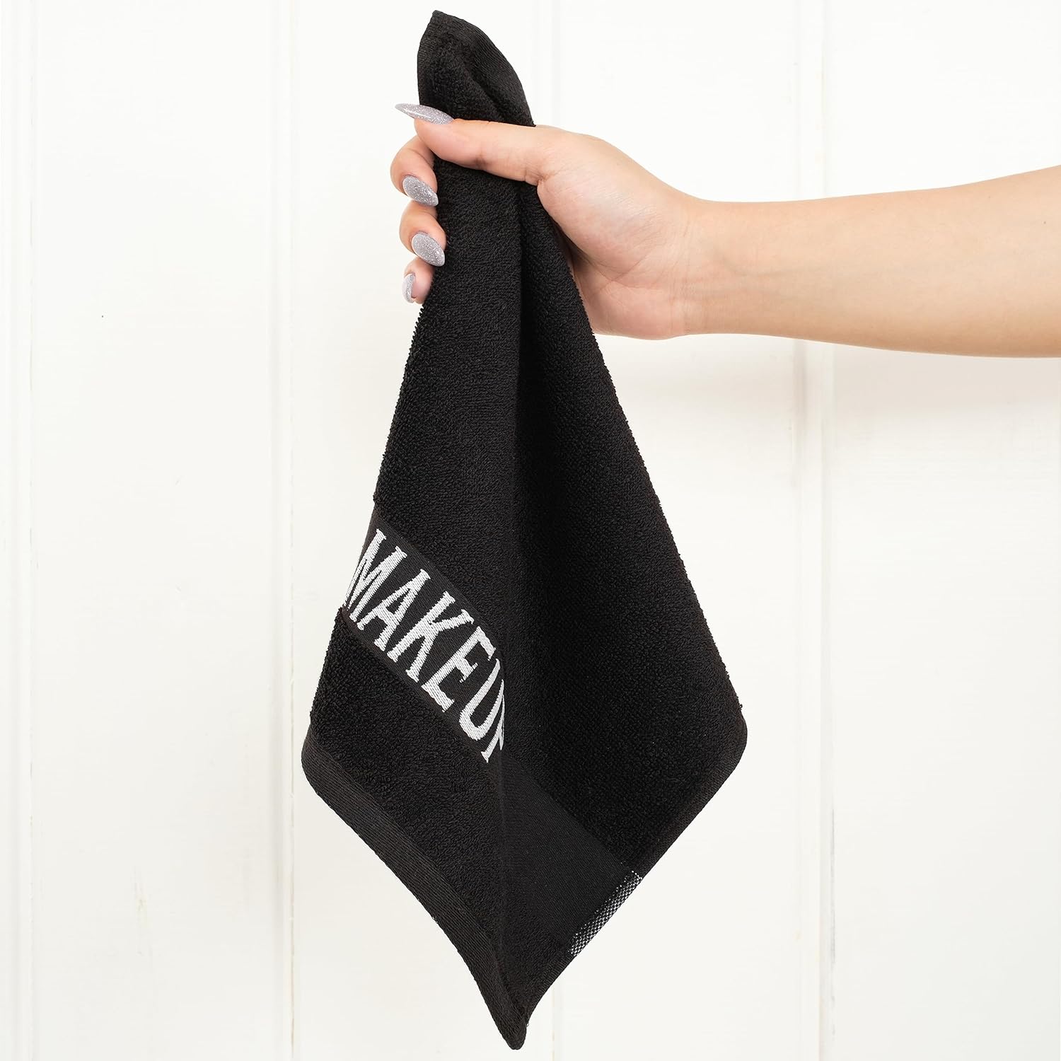 American Soft Linen – Toallitas, 100% de algodón, para usar como desmaquillante, para la cara, 12 x 12 pulgadas, 4 unidades, color negro