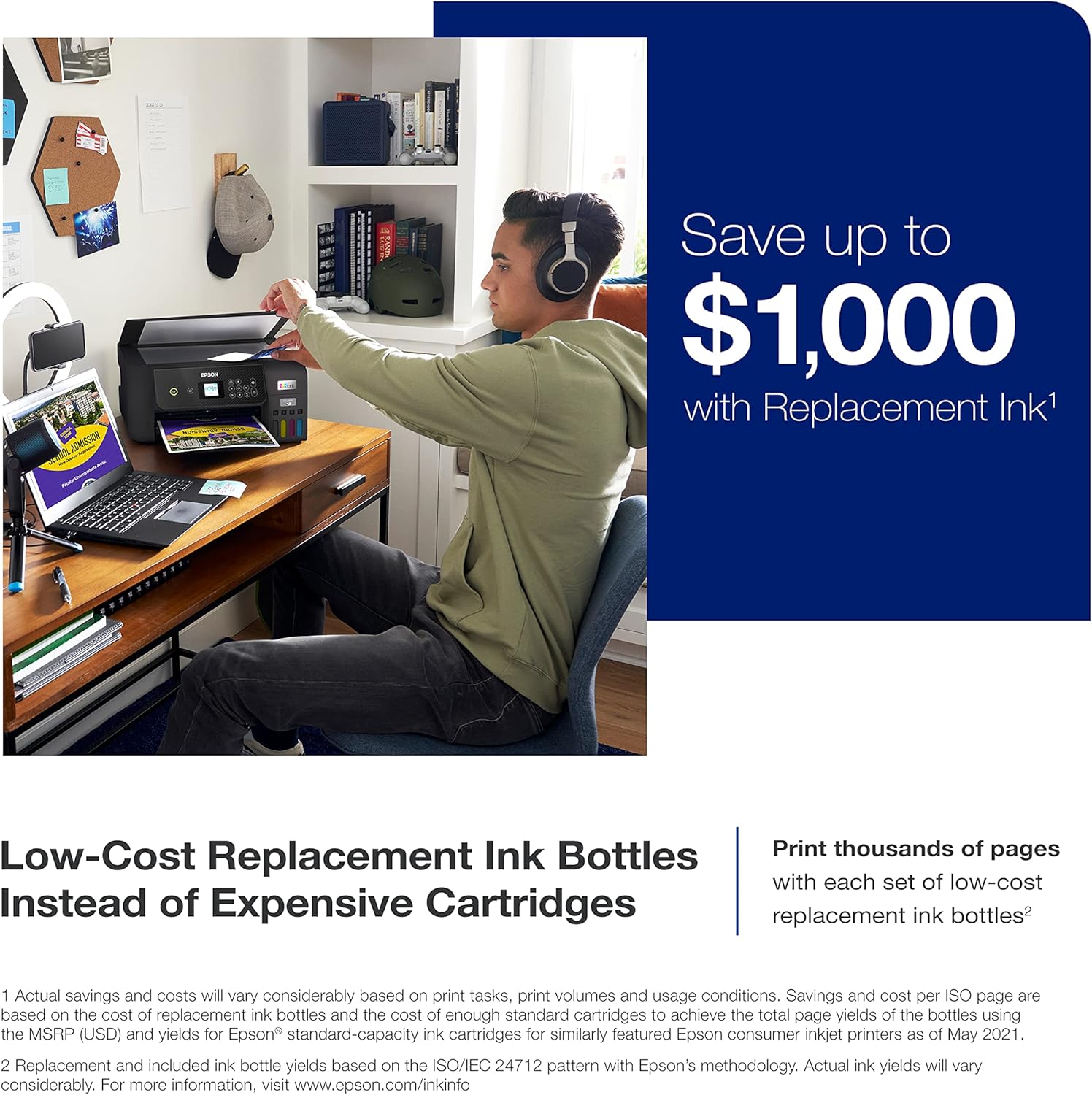 Epson EcoTank ET-2800 Impresora Supertank sin cartuchos con escaneo y copia, la impresora básica ideal para el hogar, impresora fotográfica