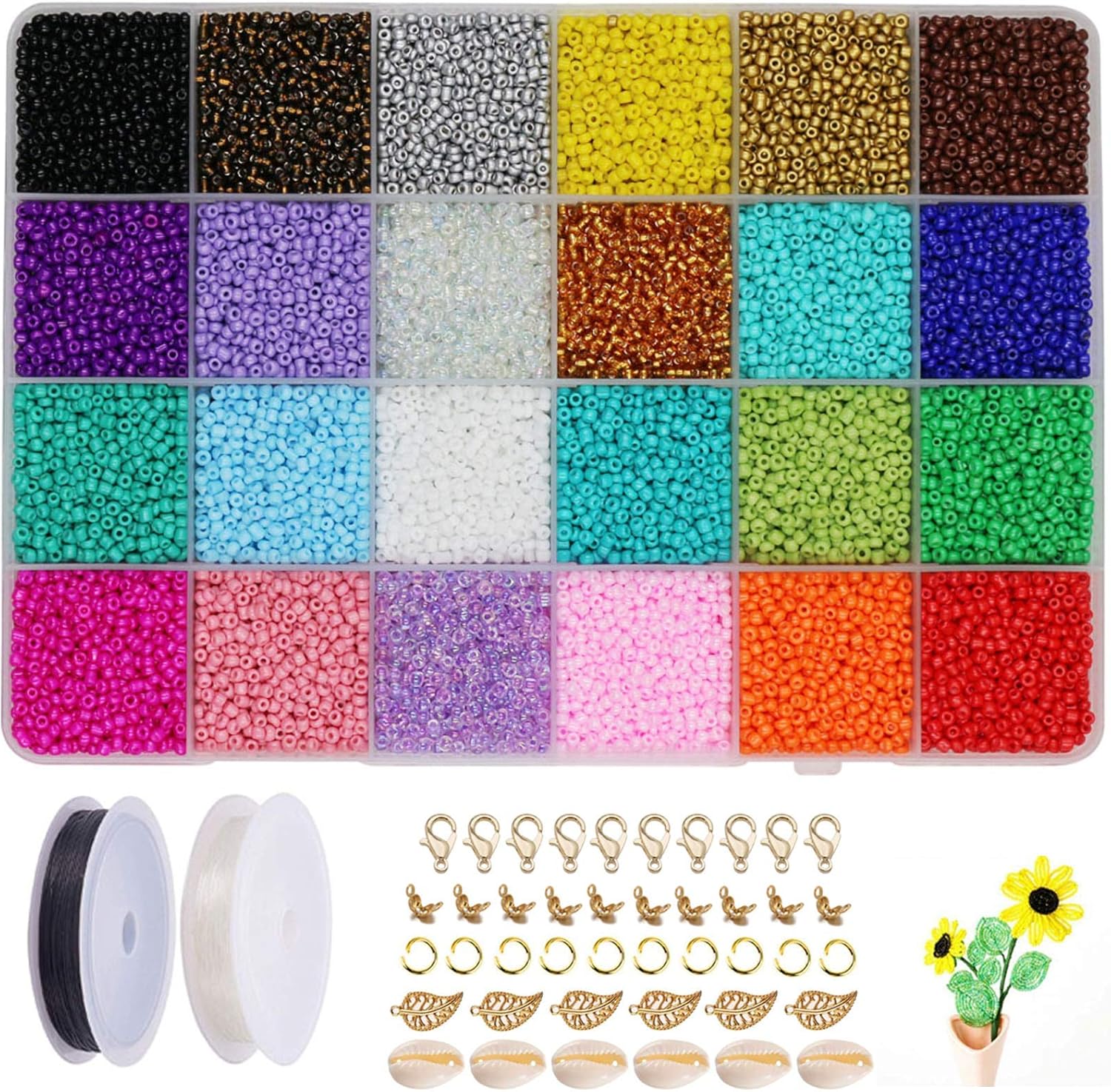 Aofieijew – Cuentas de cristal de 24 colores, 120, 60, redondas, transparentes, cuentas de poni de 0.079 in, cuentas espaciadoras para manualidades,
