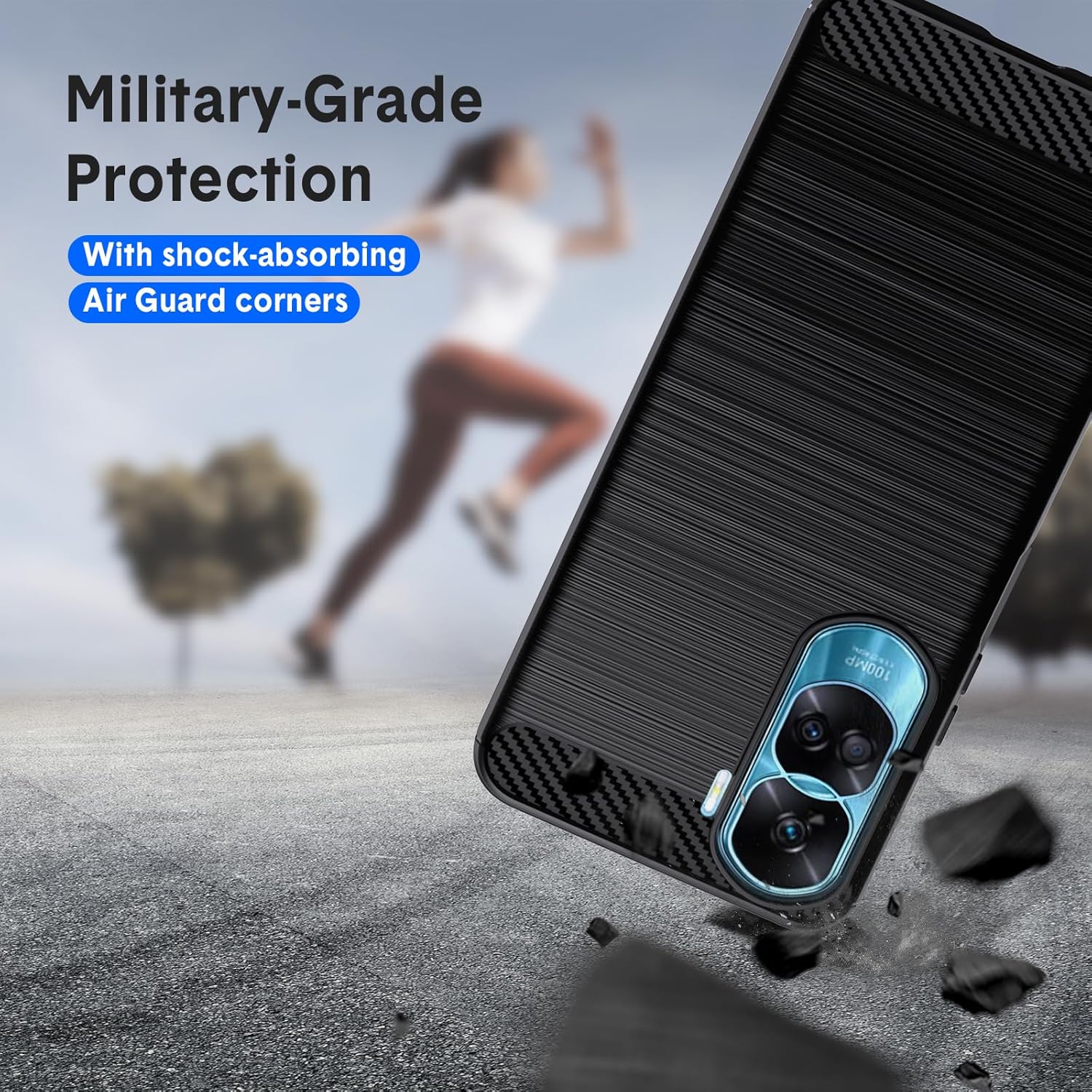 Natbok Funda compatible con Honor 90 Lite, TPU flexible textura cepillada antideslizante protección militar a prueba de golpes, funda delgada para